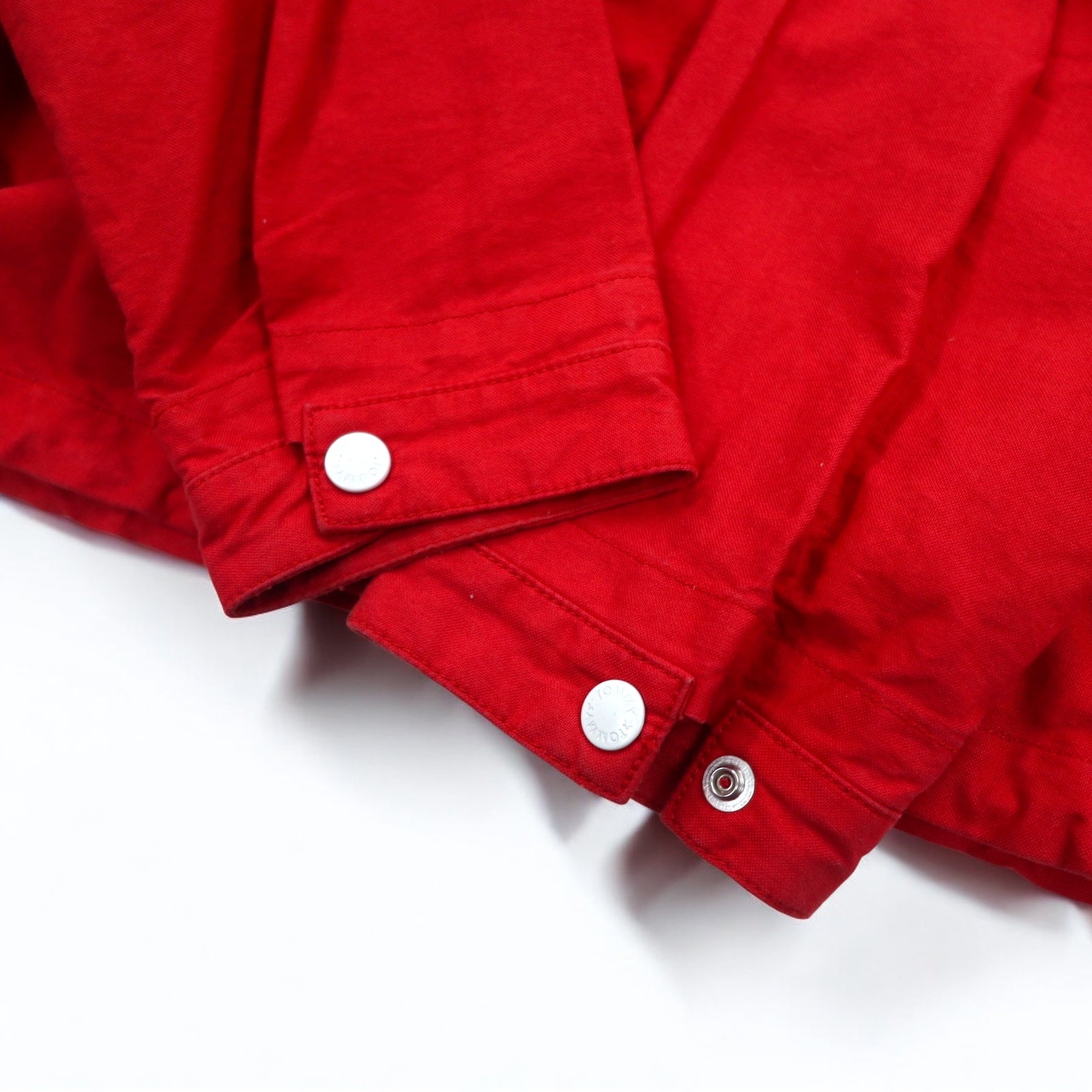 TOMMY アノラックパーカー S レッド コットン ハーフジップ ドローコード カンガルーポケット