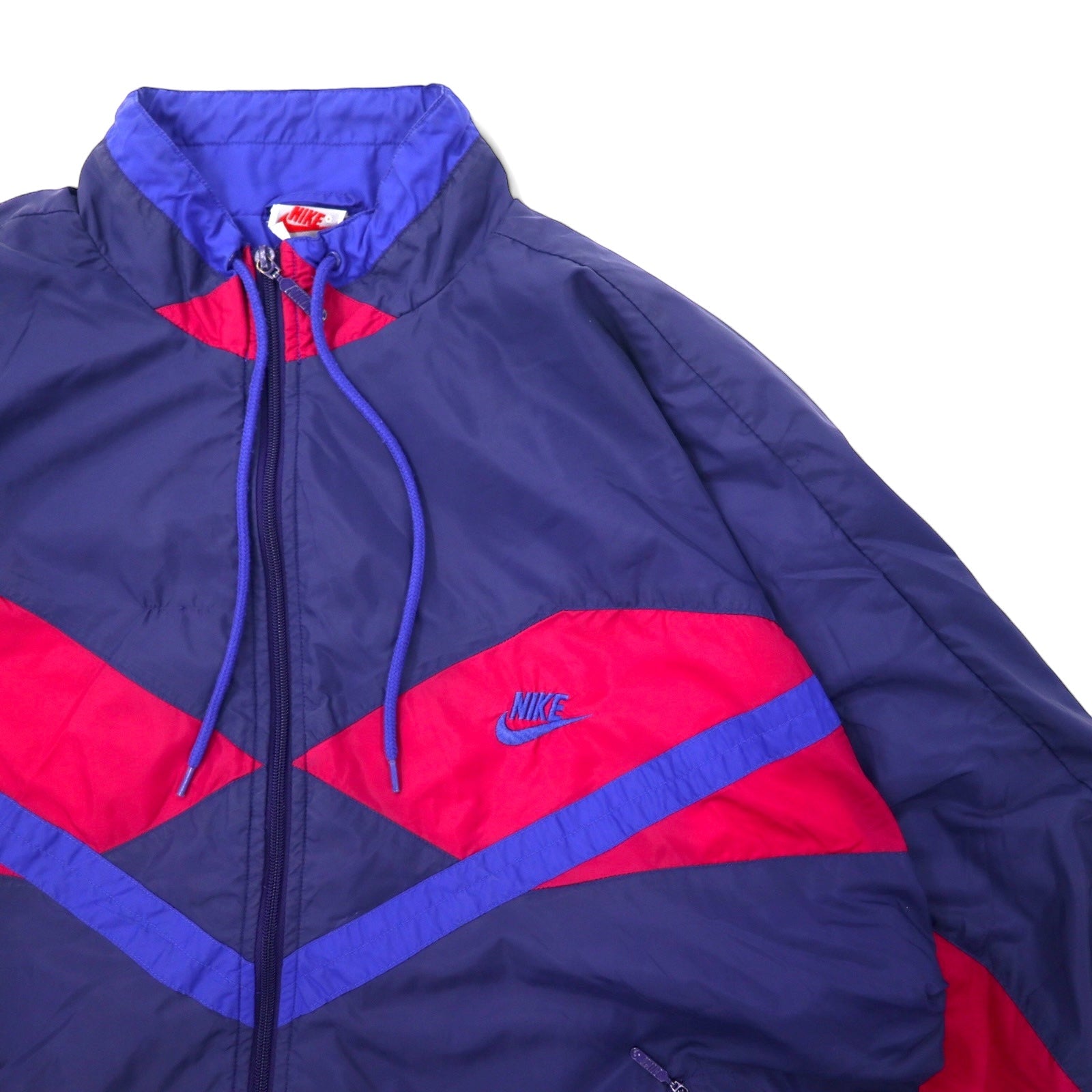 NIKE anni '90 Giacca in nylon Tuta L Blu navy Color Block Logo Swoosh Ricamo Etichetta argento