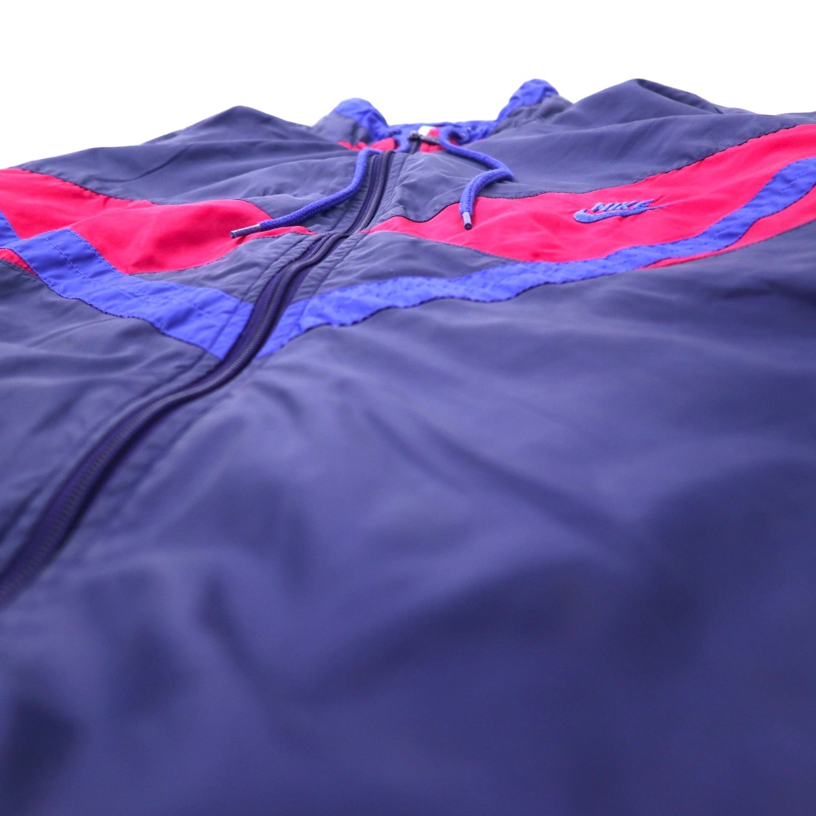 NIKE anni '90 Giacca in nylon Tuta L Blu navy Color Block Logo Swoosh Ricamo Etichetta argento