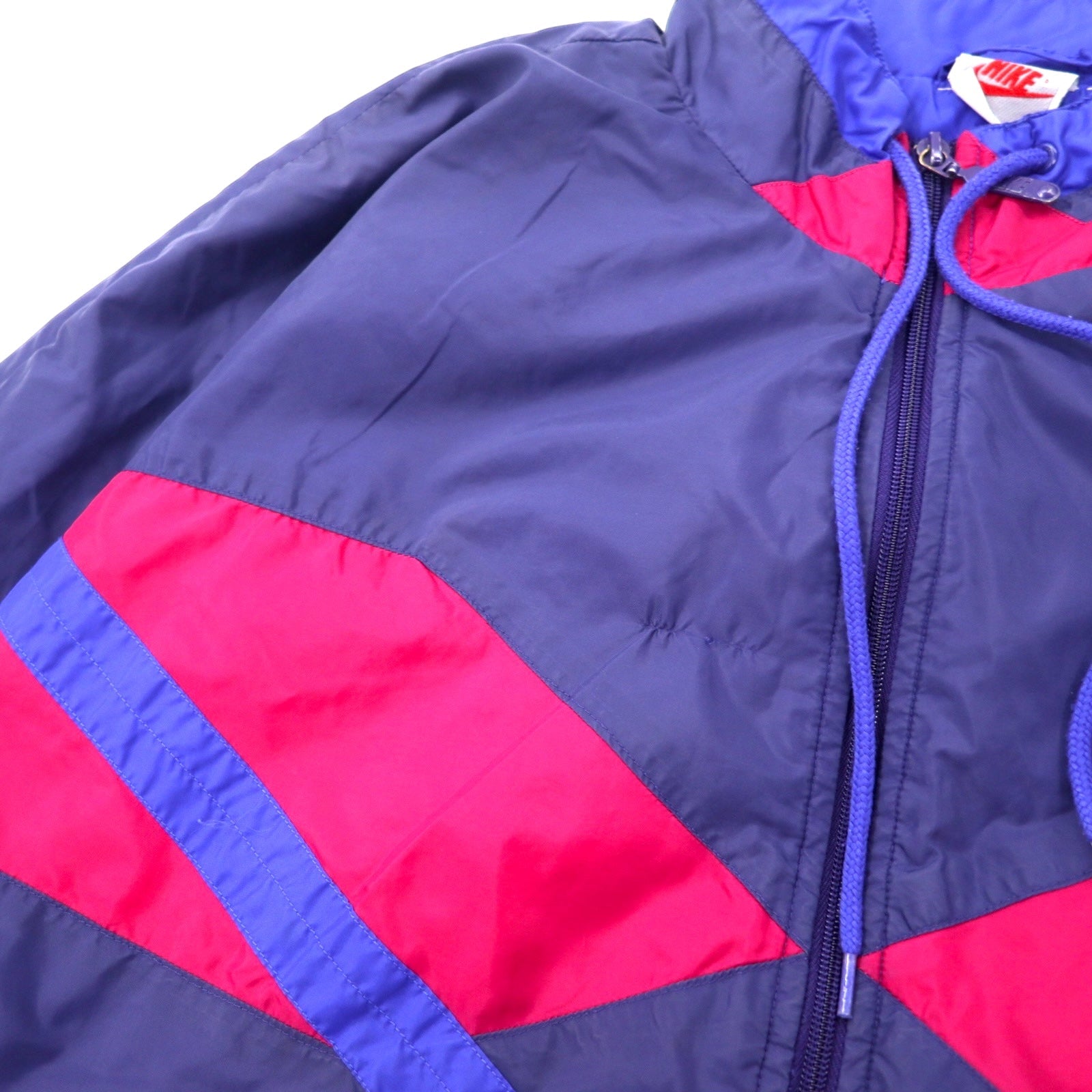NIKE anni '90 Giacca in nylon Tuta L Blu navy Color Block Logo Swoosh Ricamo Etichetta argento