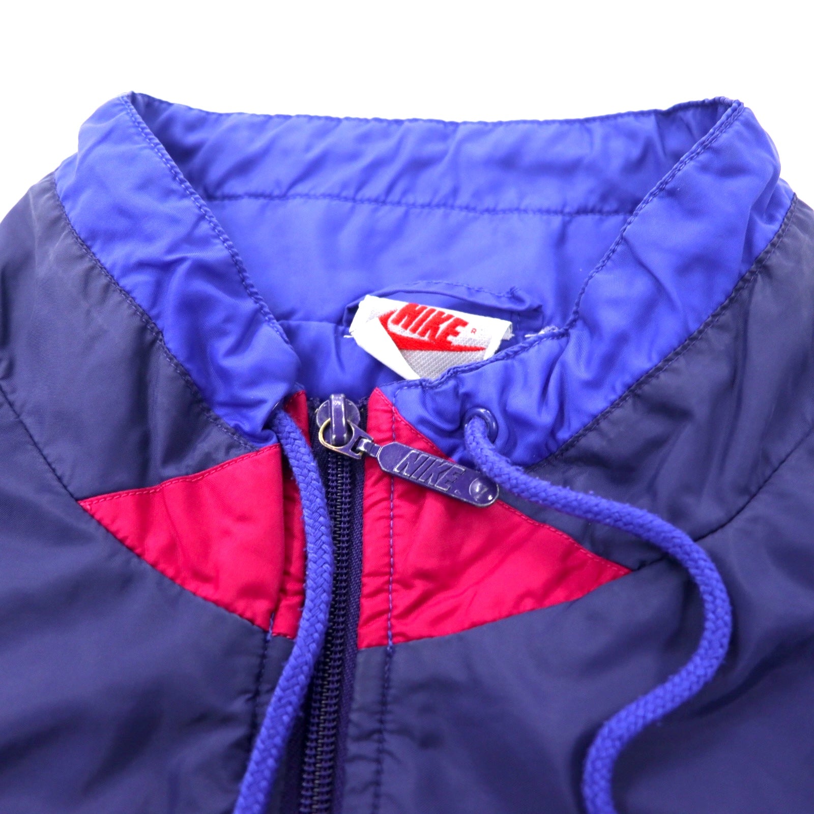 NIKE anni '90 Giacca in nylon Tuta L Blu navy Color Block Logo Swoosh Ricamo Etichetta argento