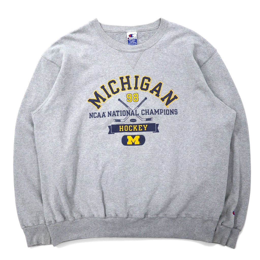 Champion anni '90 felpa stampata college XXL grigio cotone NCAA MICHIGAN logo ad arco taglia grande fabbricato in Costa Rica