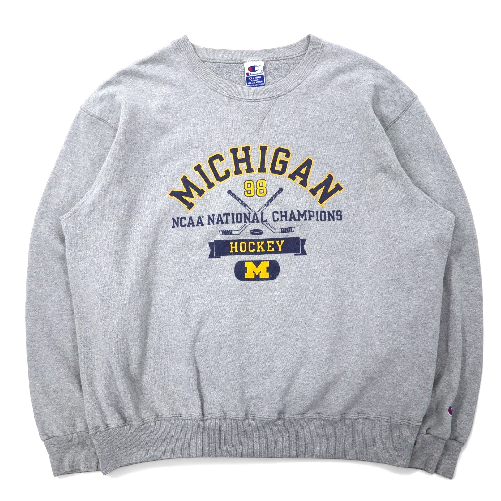 Champion anni '90 felpa stampata college XXL grigio cotone NCAA MICHIGAN logo ad arco taglia grande fabbricato in Costa Rica