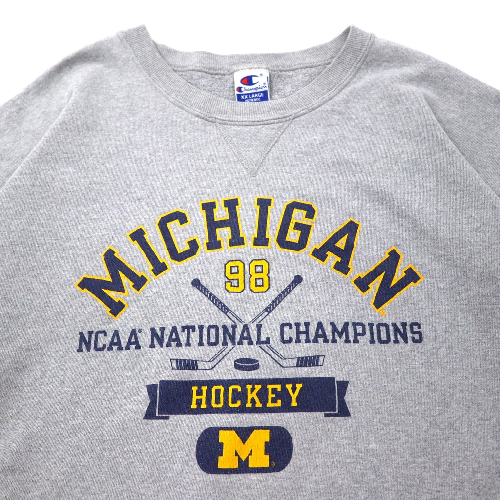 Champion anni '90 felpa stampata college XXL grigio cotone NCAA MICHIGAN logo ad arco taglia grande fabbricato in Costa Rica