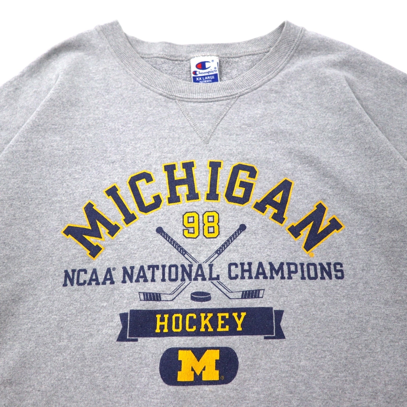 Champion anni '90 felpa stampata college XXL grigio cotone NCAA MICHIGAN logo ad arco taglia grande fabbricato in Costa Rica