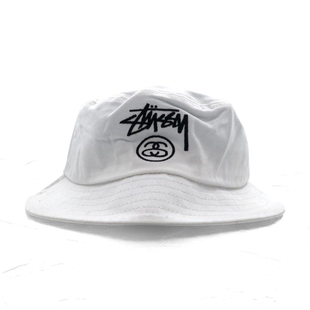 stussy シャネルロゴ バケットハット S/M ホワイト コットン 刺繍