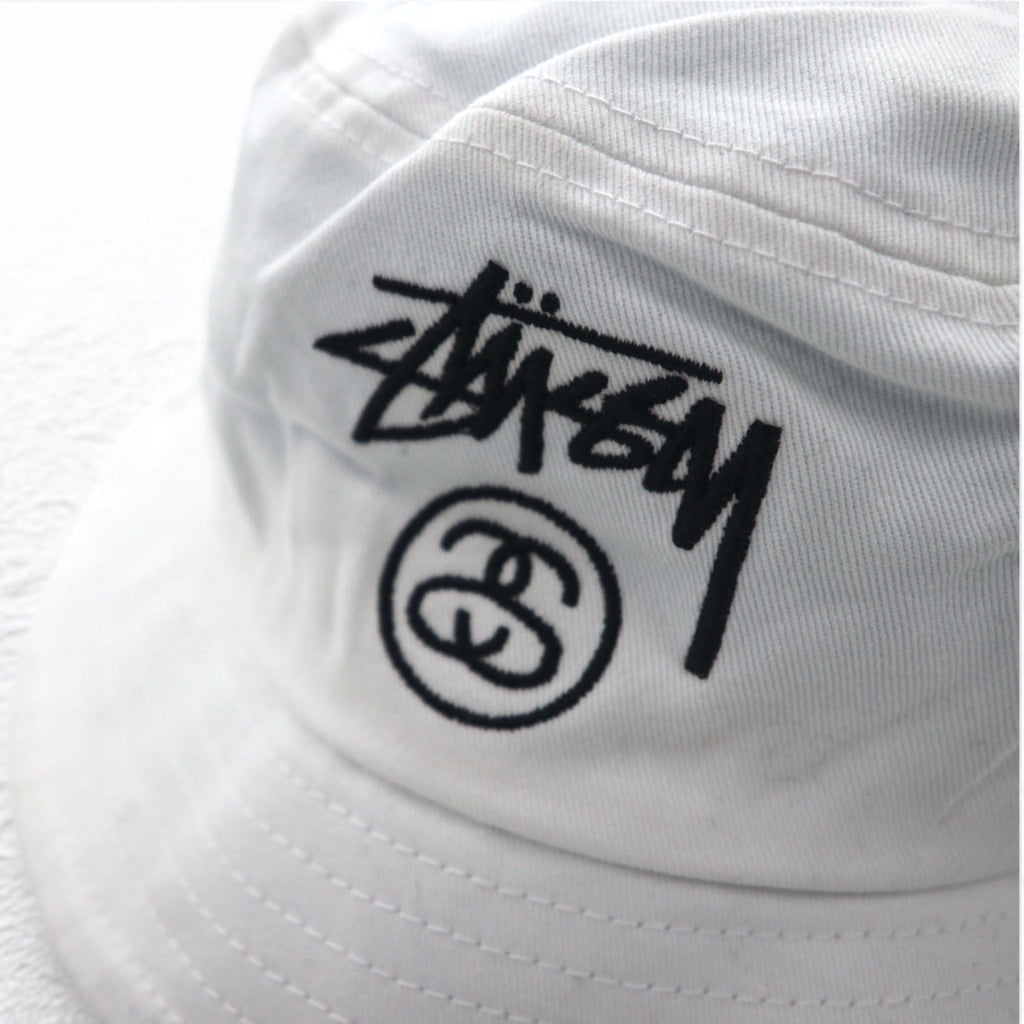 stussy シャネルロゴ バケットハット S/M ホワイト コットン 刺繍