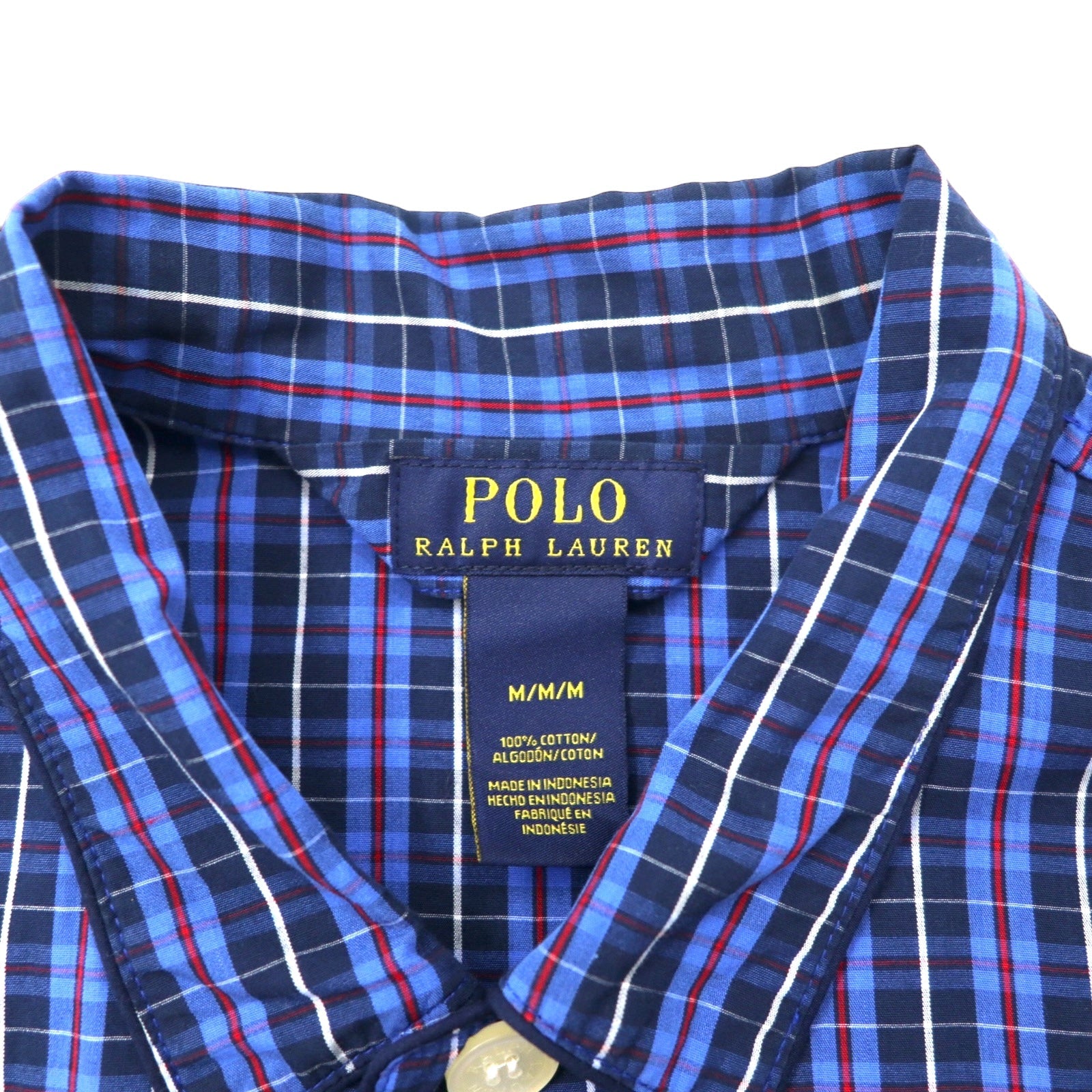 POLO RALPH LAUREN Pigiama con camicia a quadri blu in cotone, ricamo Small Pony, taglia M