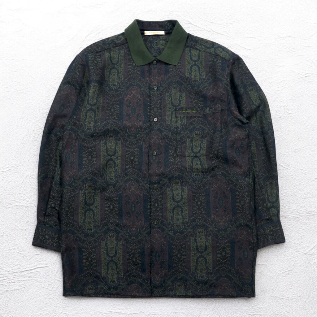LANCEL anni '90 camicia jacquard fantasia L cachi lana made in Japan