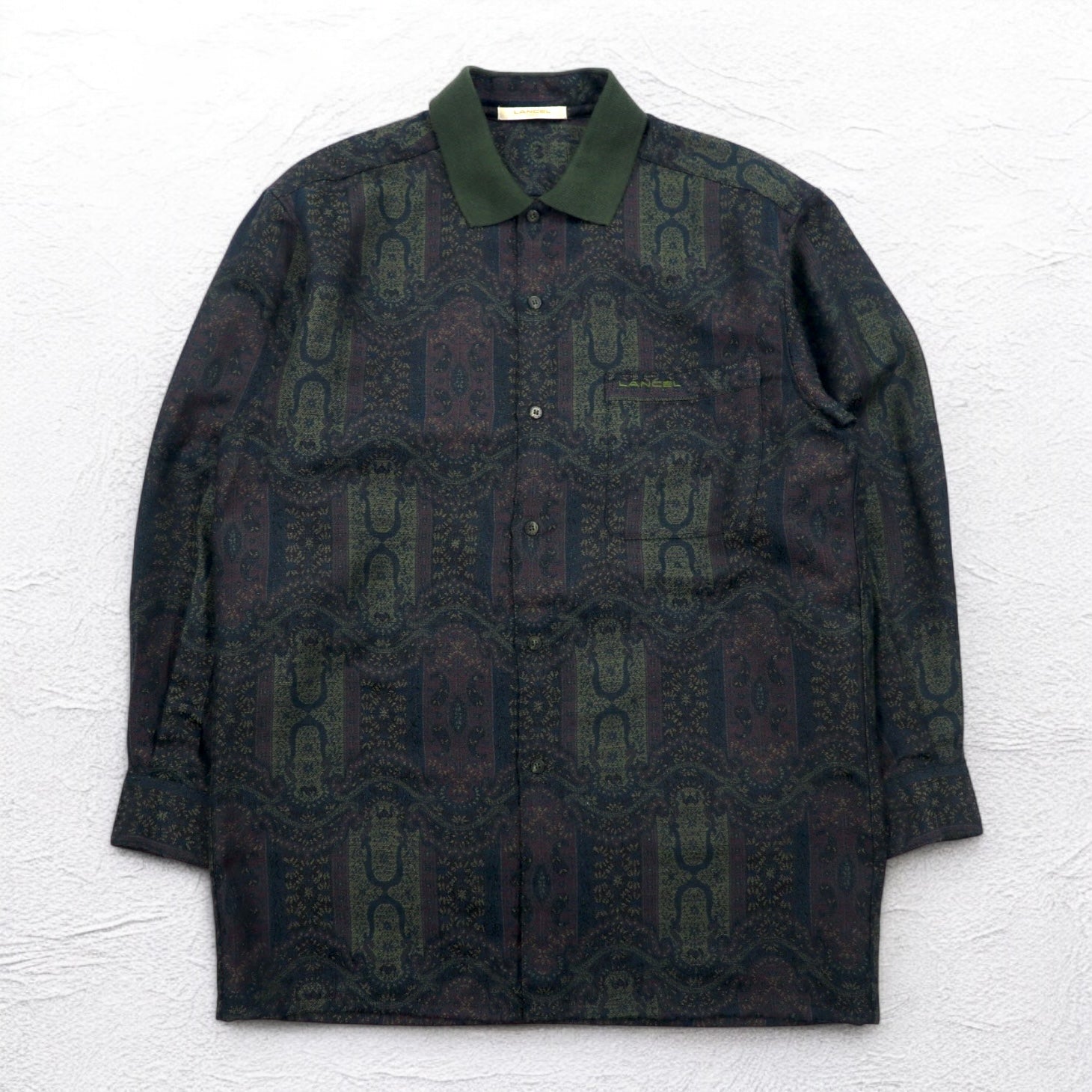 LANCEL anni '90 camicia jacquard fantasia L cachi lana made in Japan