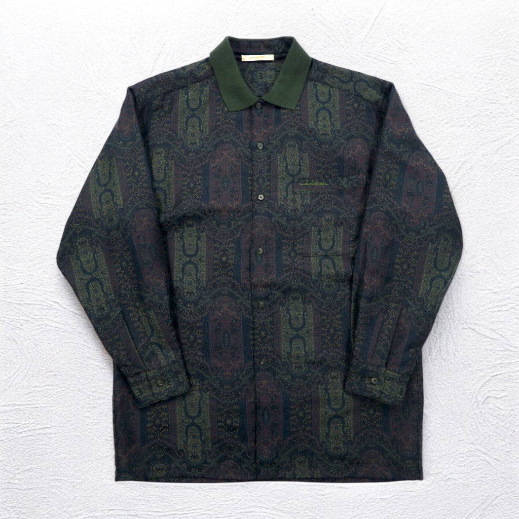 LANCEL anni '90 camicia jacquard fantasia L cachi lana made in Japan
