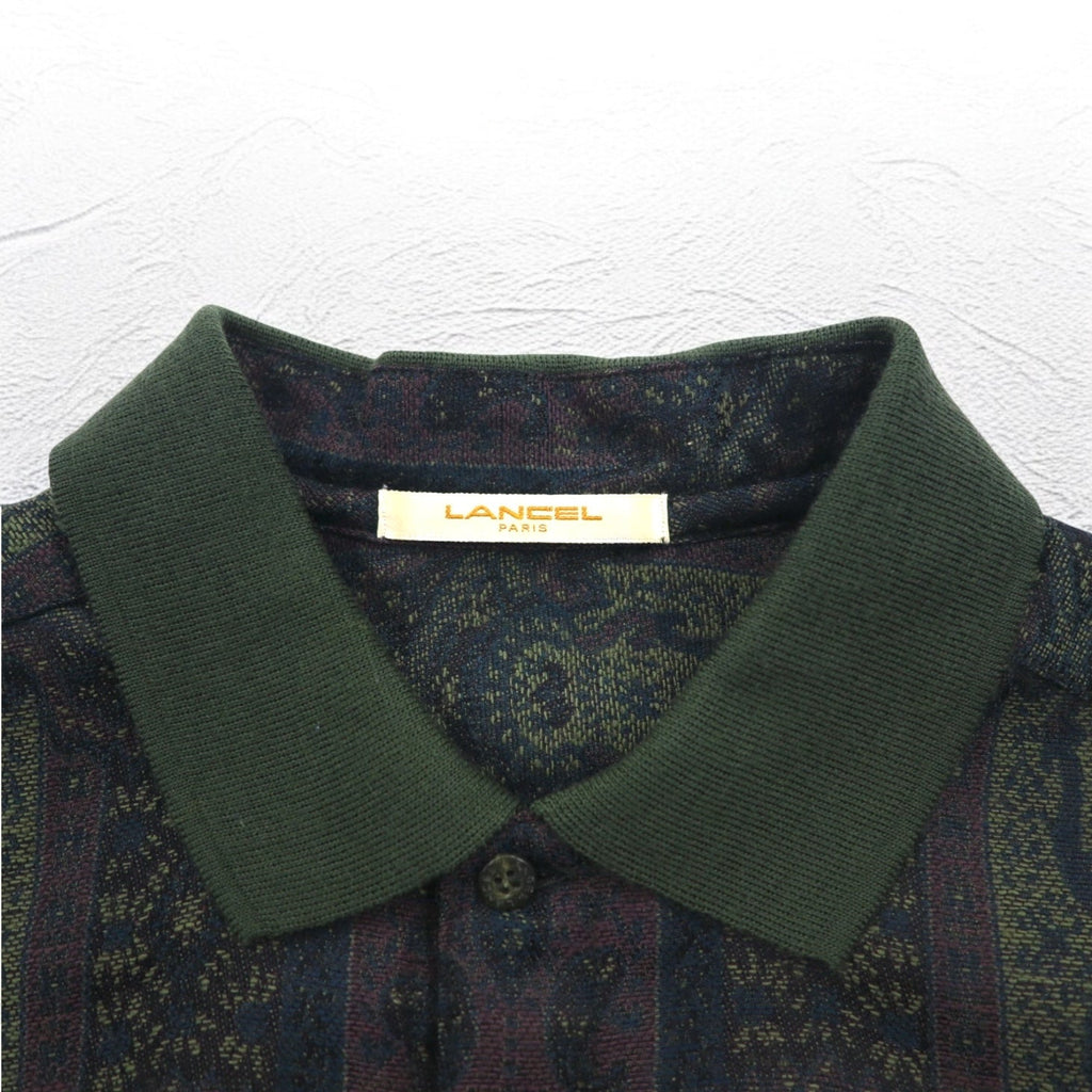 LANCEL anni '90 camicia jacquard fantasia L cachi lana made in Japan