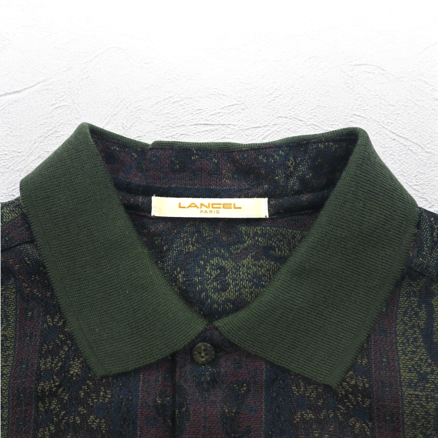 LANCEL anni '90 camicia jacquard fantasia L cachi lana made in Japan