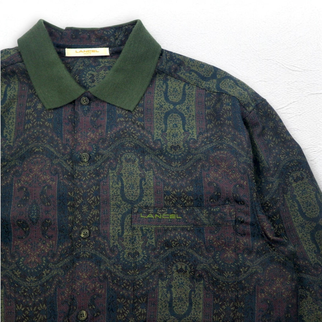 LANCEL anni '90 camicia jacquard fantasia L cachi lana made in Japan