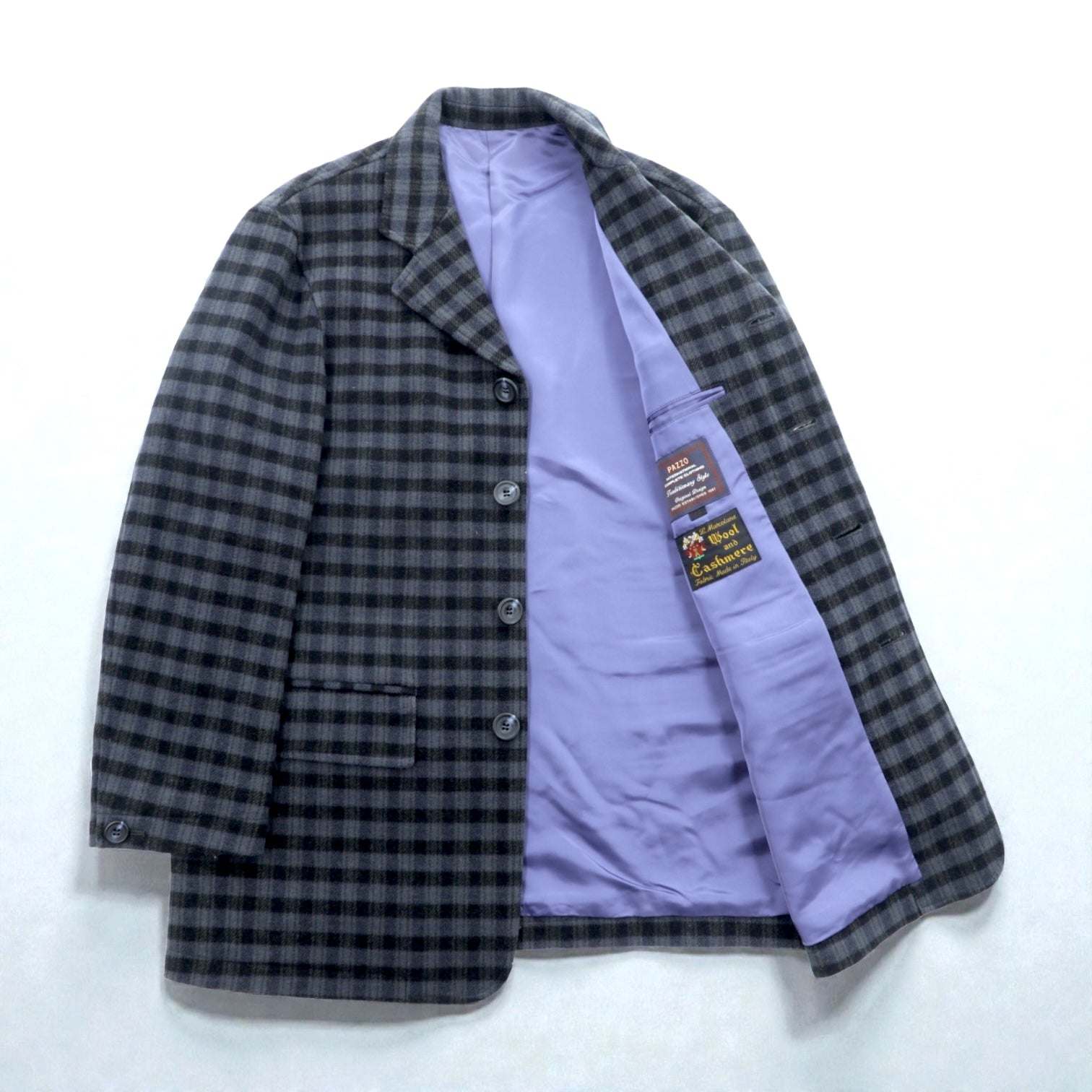 PAZZO 90年代 日本製 ヴィンテージ カシミア 4B テーラードジャケット ブレザー XL チェック Marcolana Wool and Cashmere
