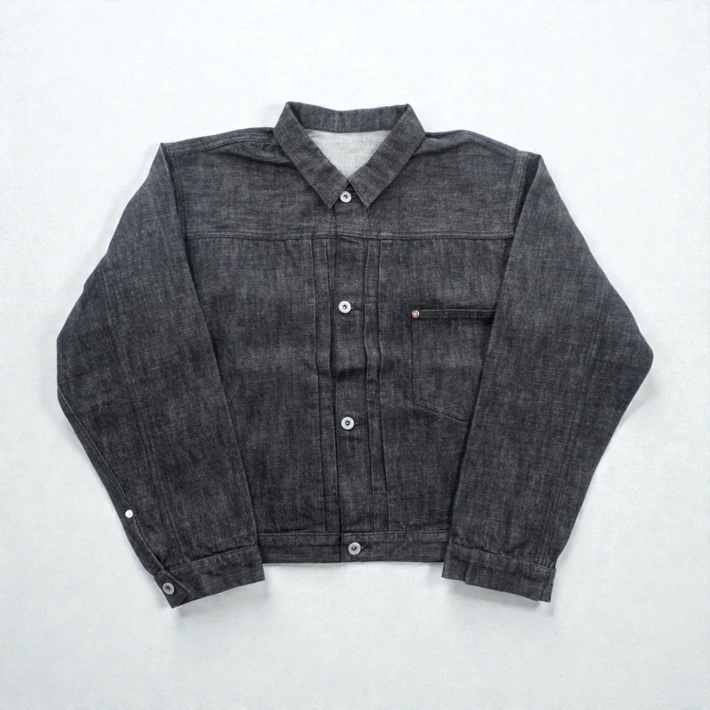 VINTAGE レプリカ 1st タイプ 大戦モデル デニムジャケット Gジャン XL ブラック 13.5OZ セルヴィッチ 赤耳 シンチバック プリーツ 月桂樹ボタン 復刻 未使用品