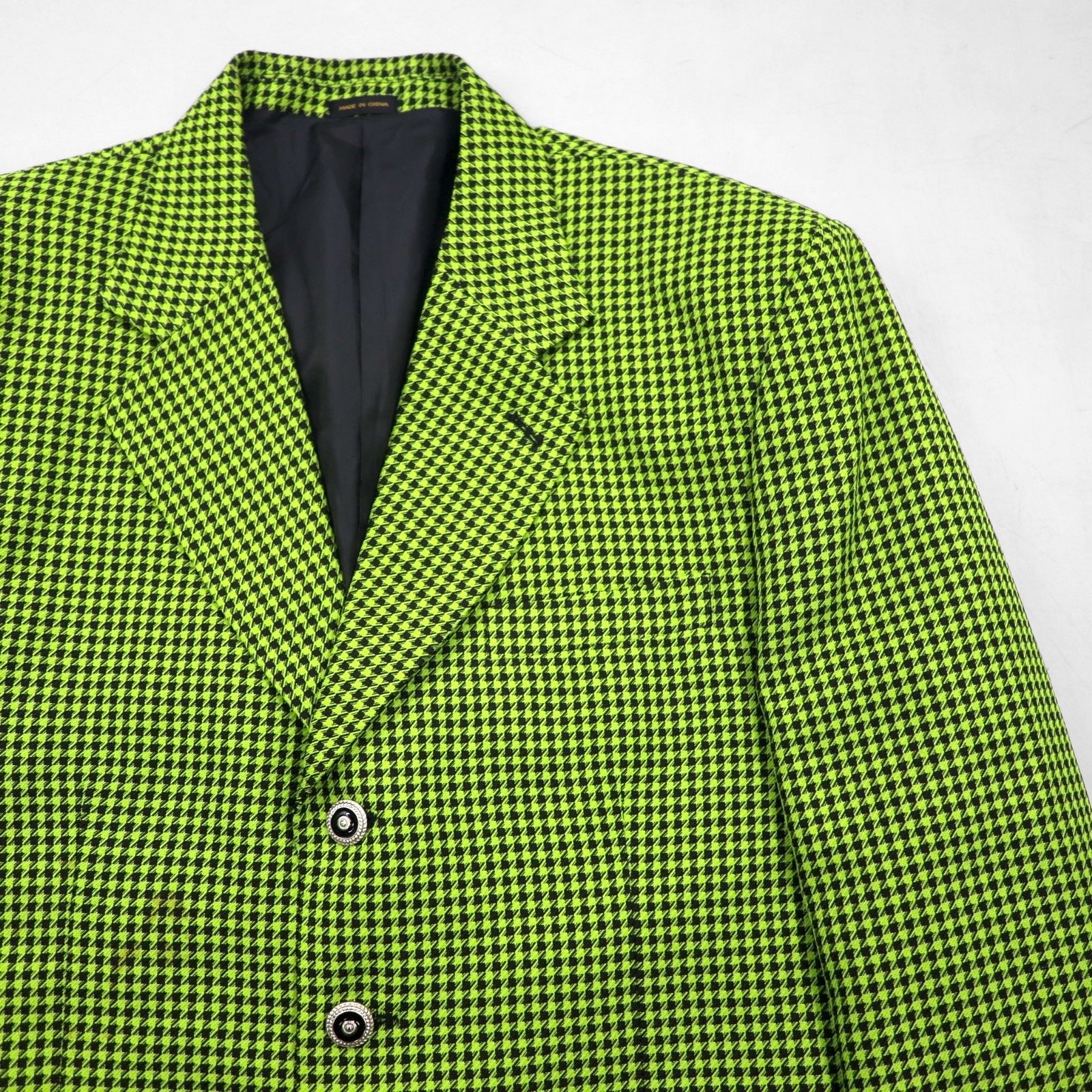 80s Italy Vintage Blazer Dino Divinch 千鳥格子 ブレザー 4B テーラードジャケット XL イエロー ハウンドトゥース チェック