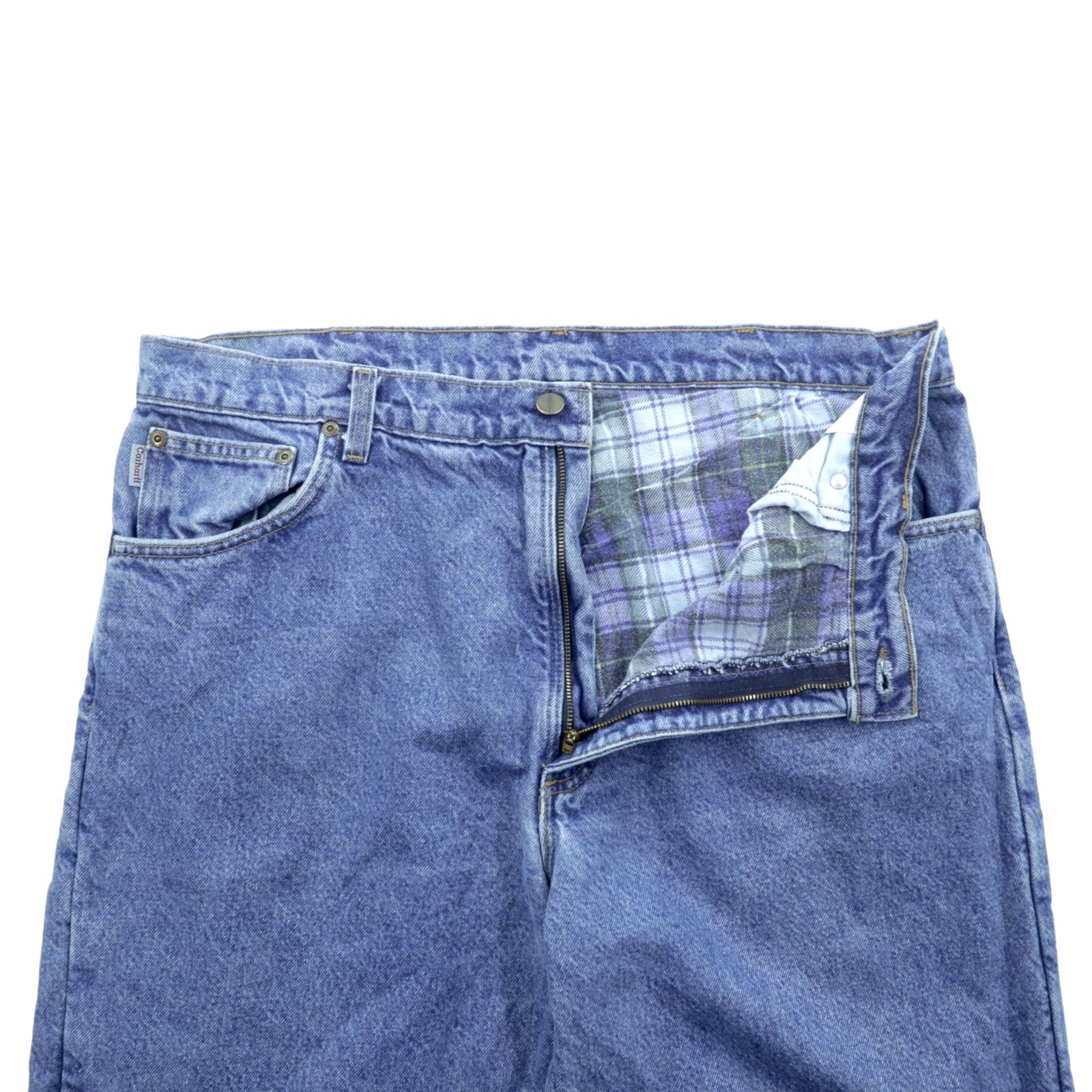 carhartt USA製 フランネルライナー デニムパンツ ジーンズ XL インディゴ 裏地 チェック ビッグサイズ B21DST
