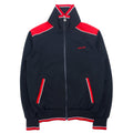 adidas, made in Germania Ovest, anni '70, giacca sportiva, tuta, taglia L, rosso e nero, poliestere, logo trifoglio, prodotta da Descente.
