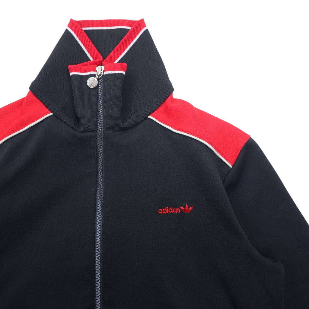 adidas, made in Germania Ovest, anni '70, giacca sportiva, tuta, taglia L, rosso e nero, poliestere, logo trifoglio, prodotta da Descente.
