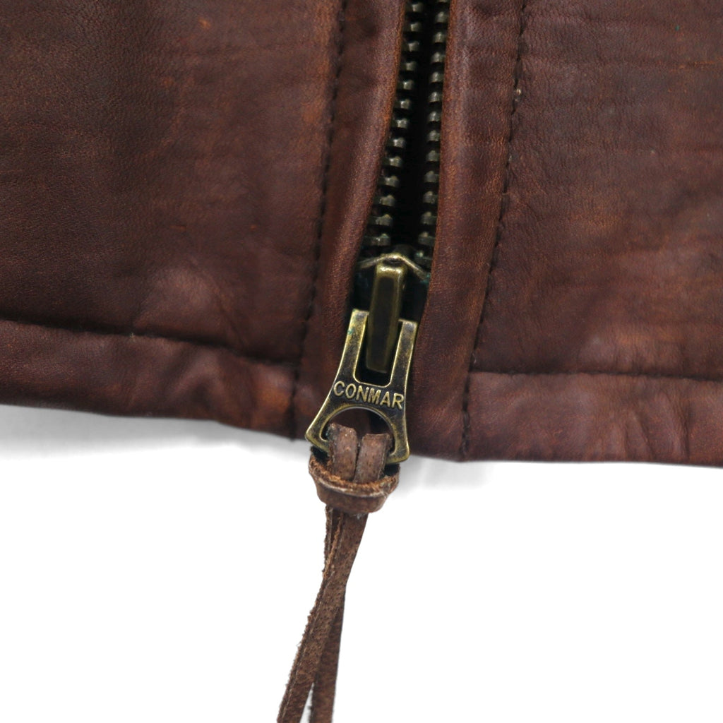 POLO JEANS COMPANY RALPH LAUREN Giacca in pelle da motociclista vintage anni '90, monopetto, taglia L, marrone, con fodera trapuntata
