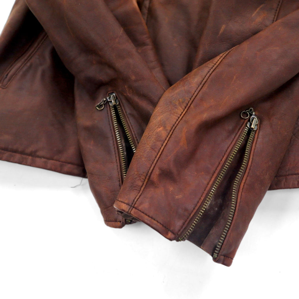 POLO JEANS COMPANY RALPH LAUREN Giacca in pelle da motociclista vintage anni '90, monopetto, taglia L, marrone, con fodera trapuntata