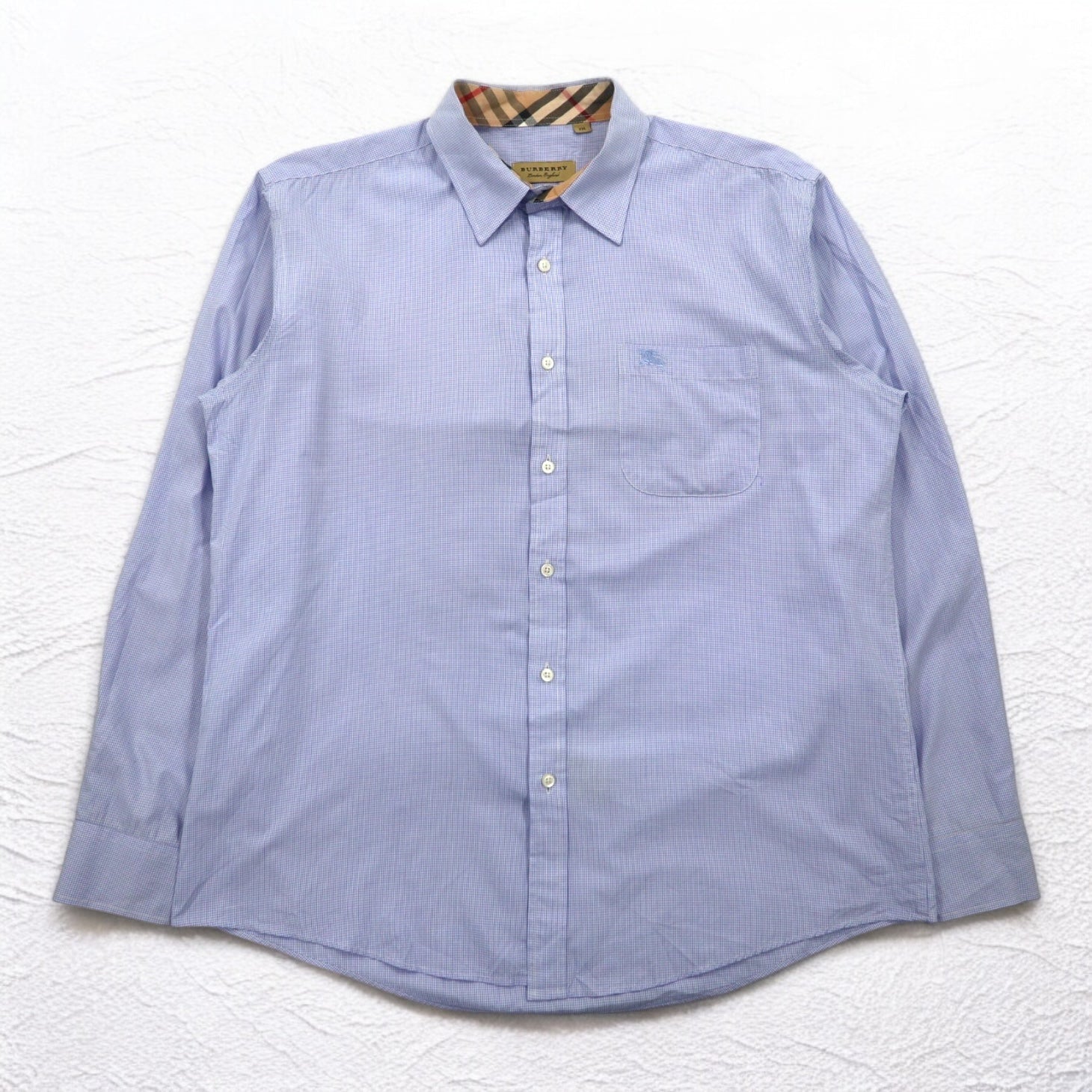 BURBERRY Camicia elegante con inserti Nova Check 2XL blu motivo a quadretti Gingham etichetta attuale taschino sul petto