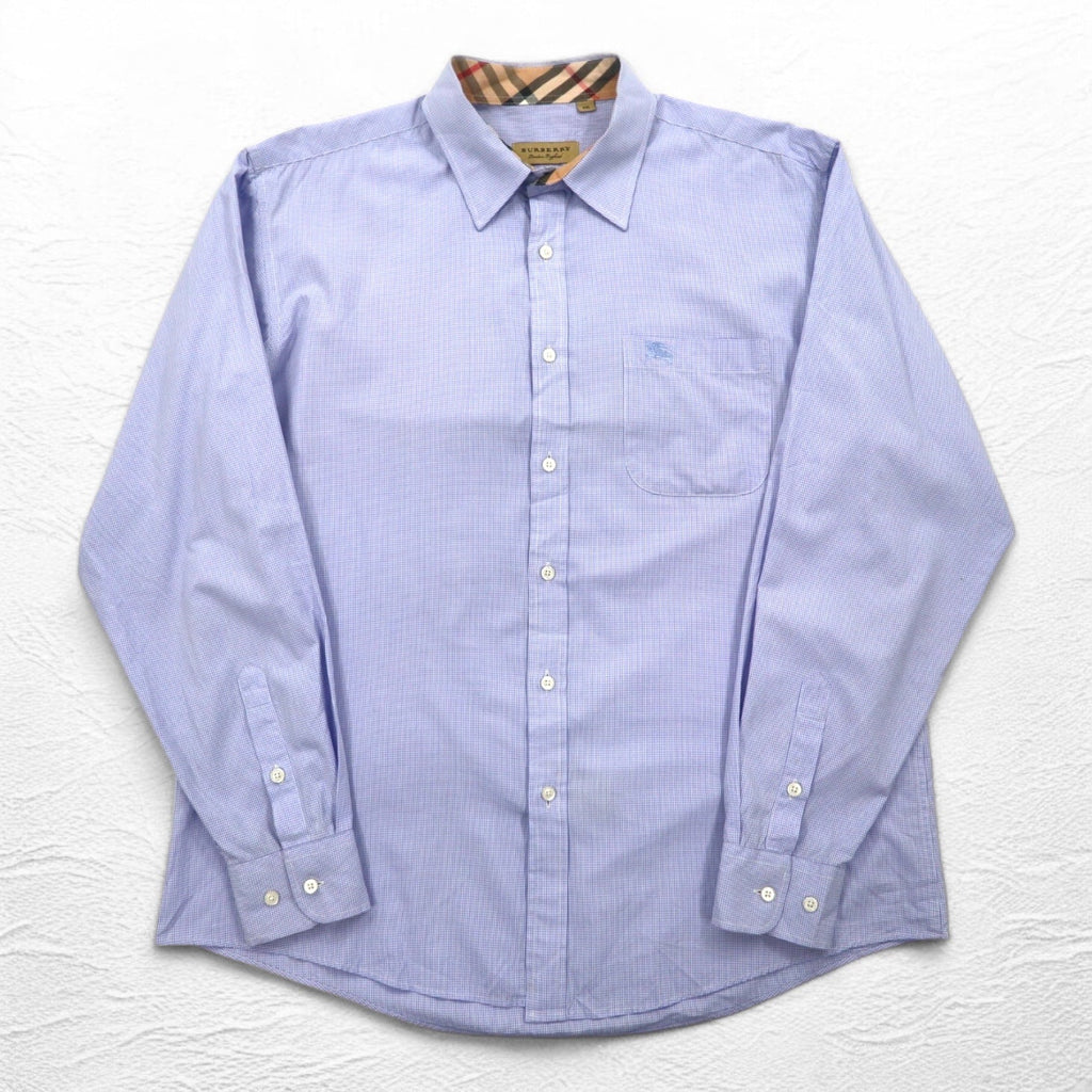 BURBERRY Camicia elegante con inserti Nova Check 2XL blu motivo a quadretti Gingham etichetta attuale taschino sul petto