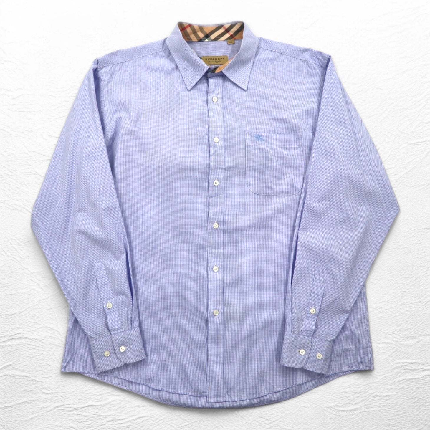 BURBERRY Camicia elegante con inserti Nova Check 2XL blu motivo a quadretti Gingham etichetta attuale taschino sul petto