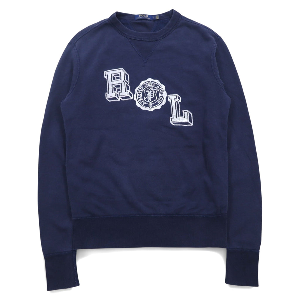 POLO RALPH LAUREN - Felpa girocollo con V anteriore, taglia S, navy, cotone, stampa logo RL