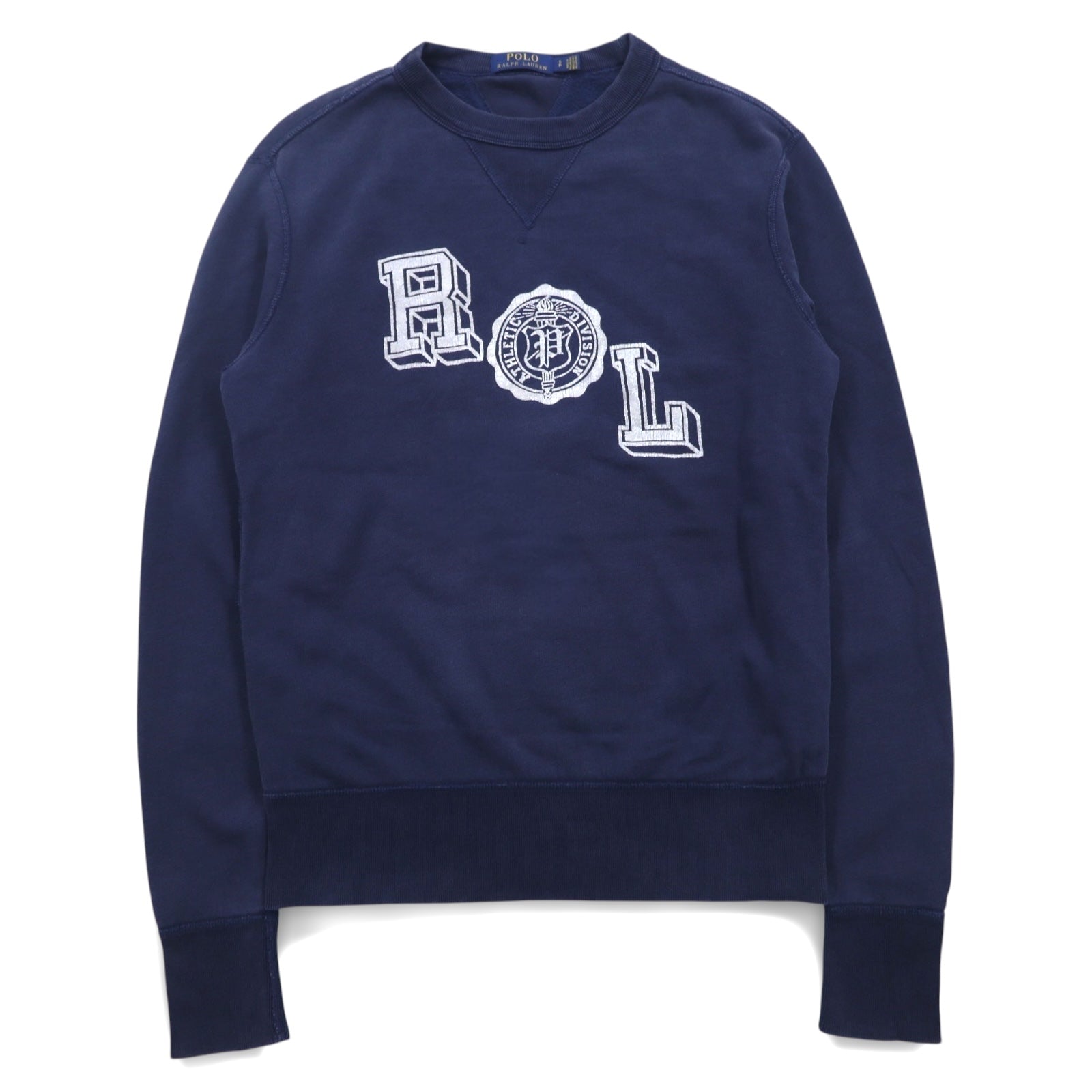 POLO RALPH LAUREN - Felpa girocollo con V anteriore, taglia S, navy, cotone, stampa logo RL