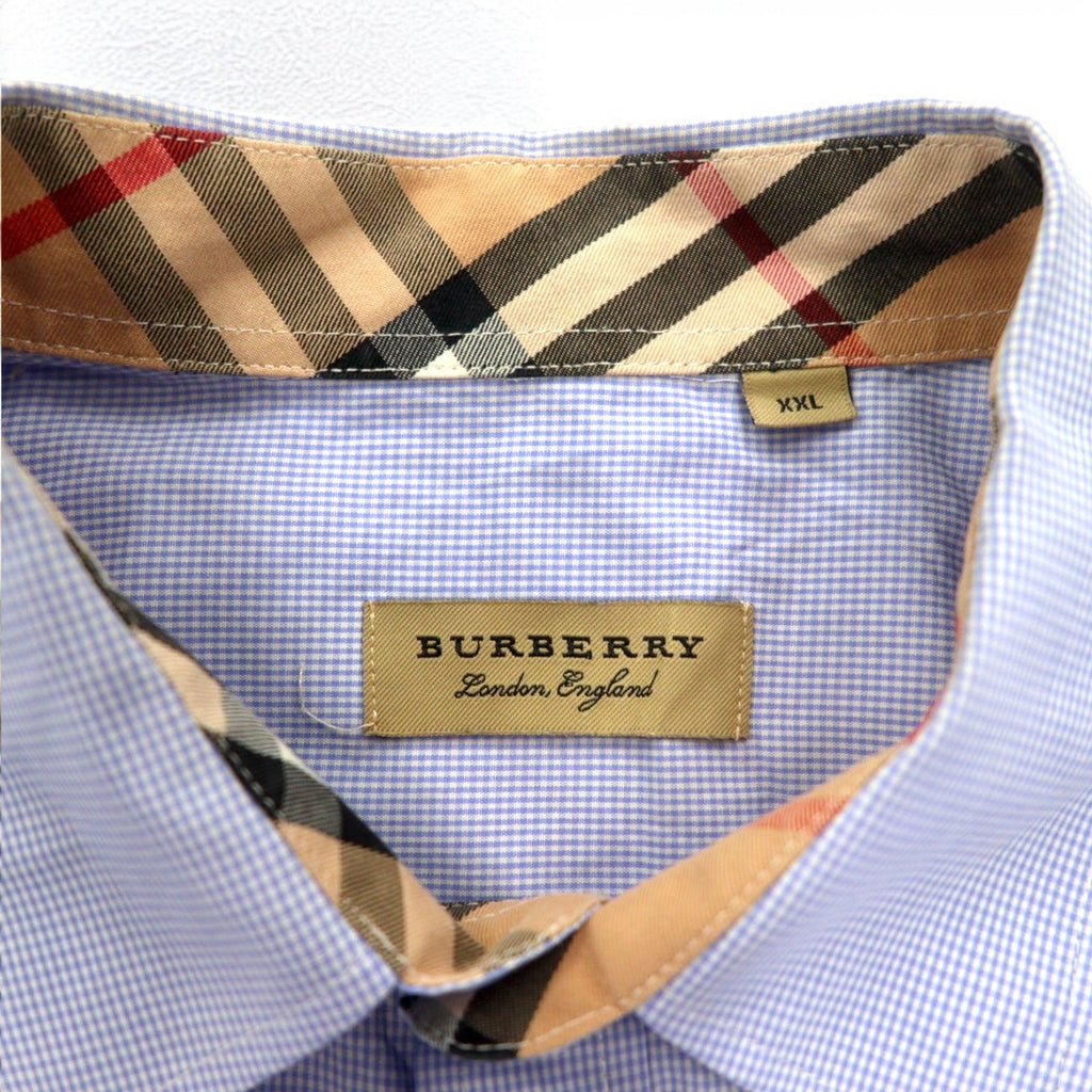BURBERRY Camicia elegante con inserti Nova Check 2XL blu motivo a quadretti Gingham etichetta attuale taschino sul petto