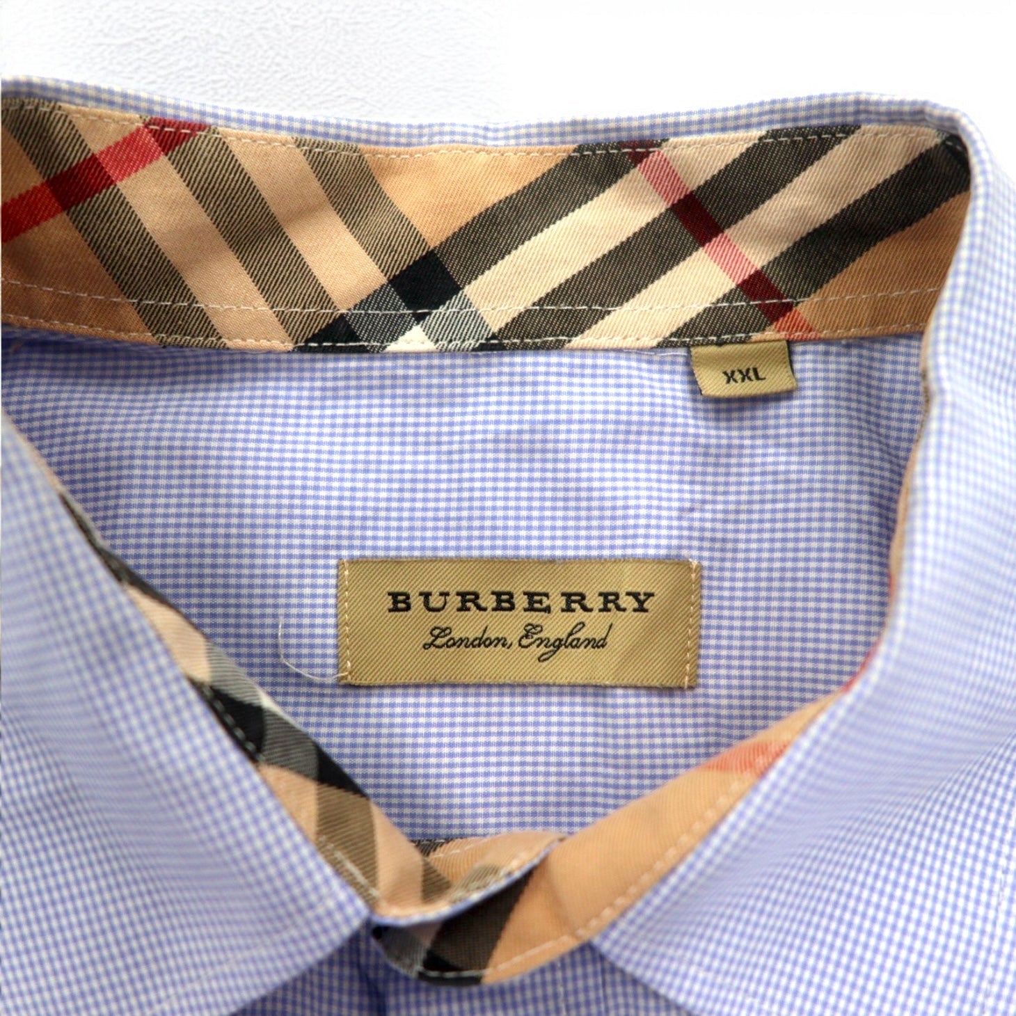BURBERRY Camicia elegante con inserti Nova Check 2XL blu motivo a quadretti Gingham etichetta attuale taschino sul petto
