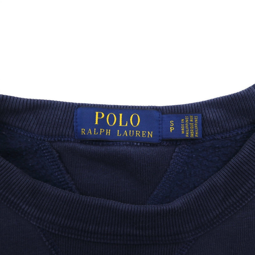 POLO RALPH LAUREN - Felpa girocollo con V anteriore, taglia S, navy, cotone, stampa logo RL