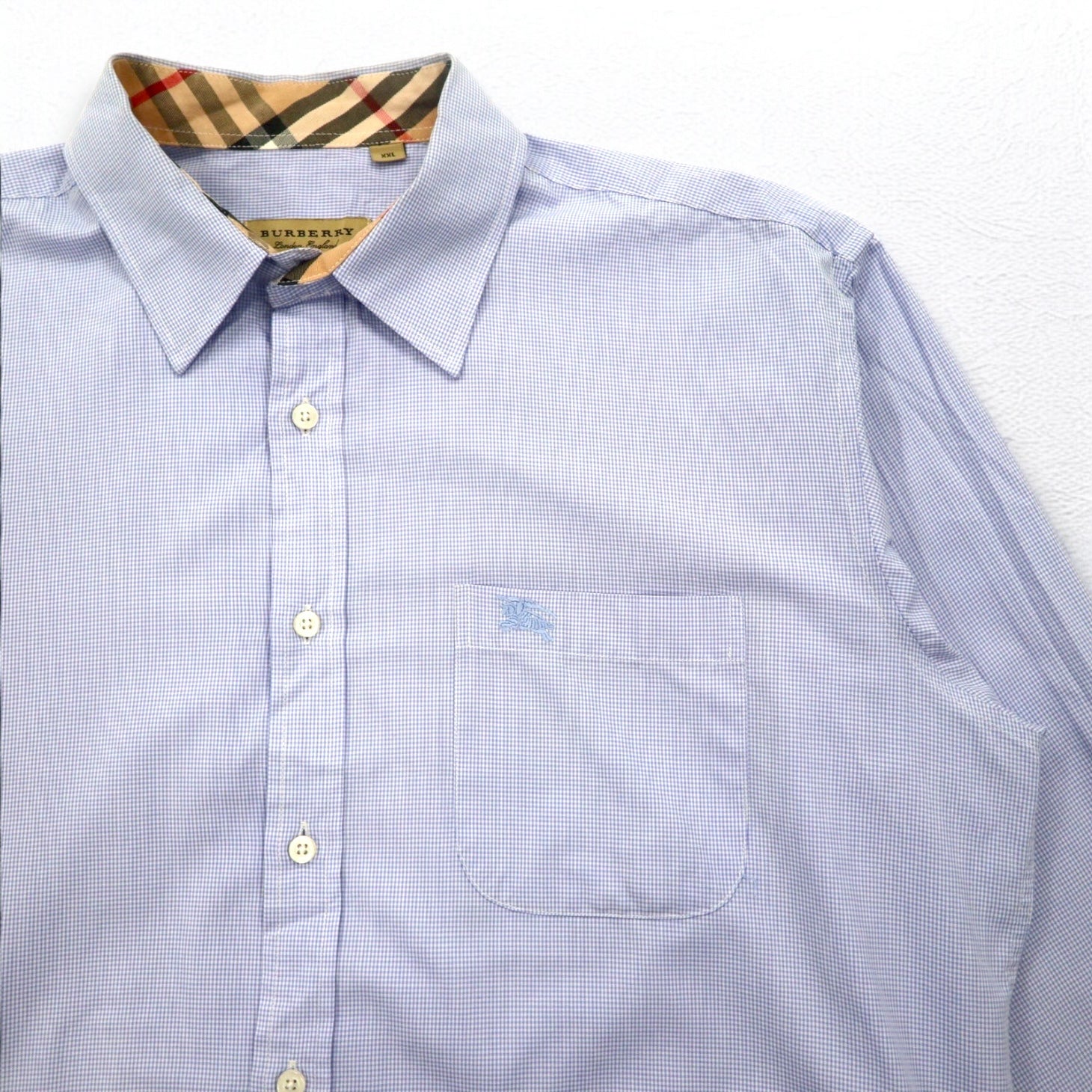 BURBERRY Camicia elegante con inserti Nova Check 2XL blu motivo a quadretti Gingham etichetta attuale taschino sul petto