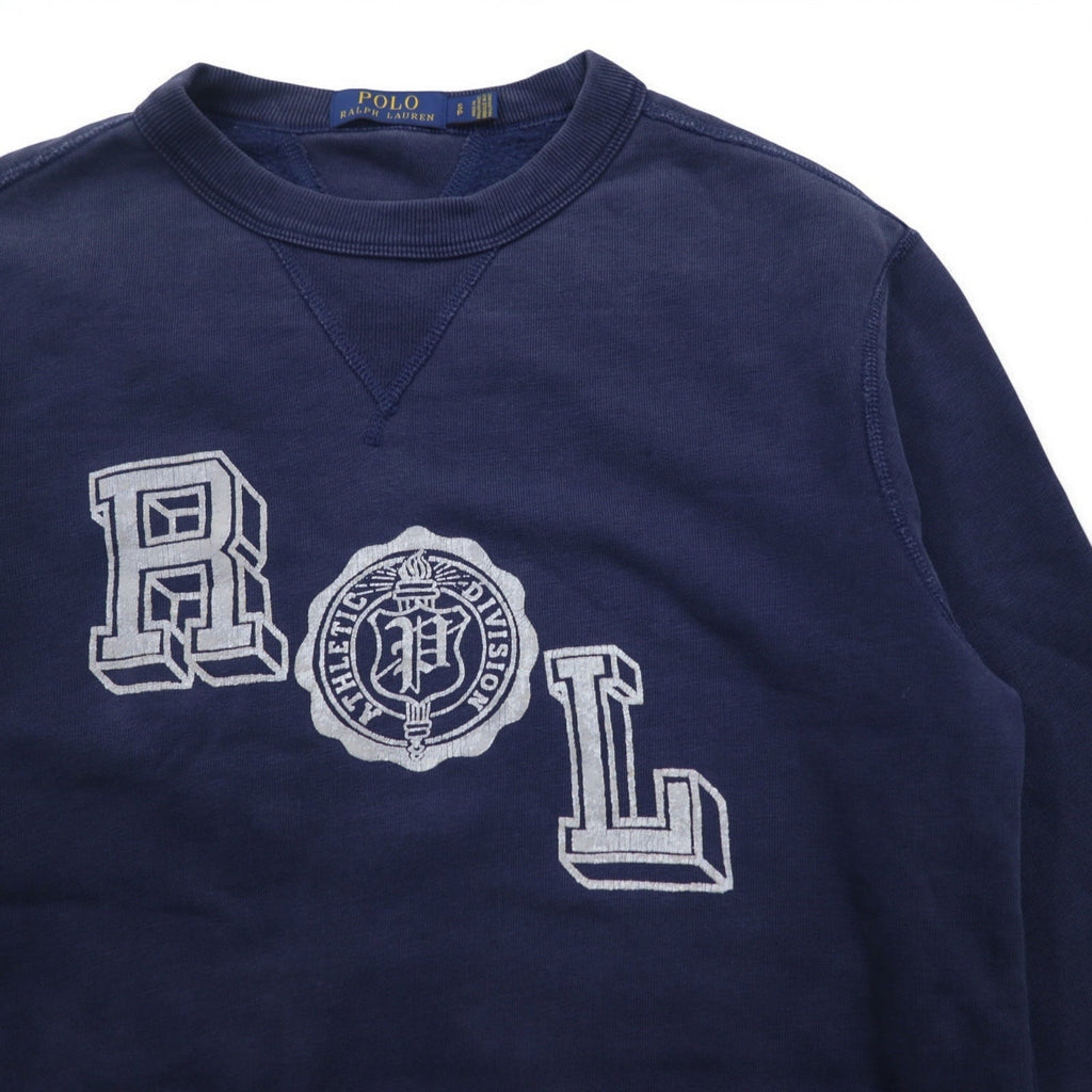 POLO RALPH LAUREN - Felpa girocollo con V anteriore, taglia S, navy, cotone, stampa logo RL
