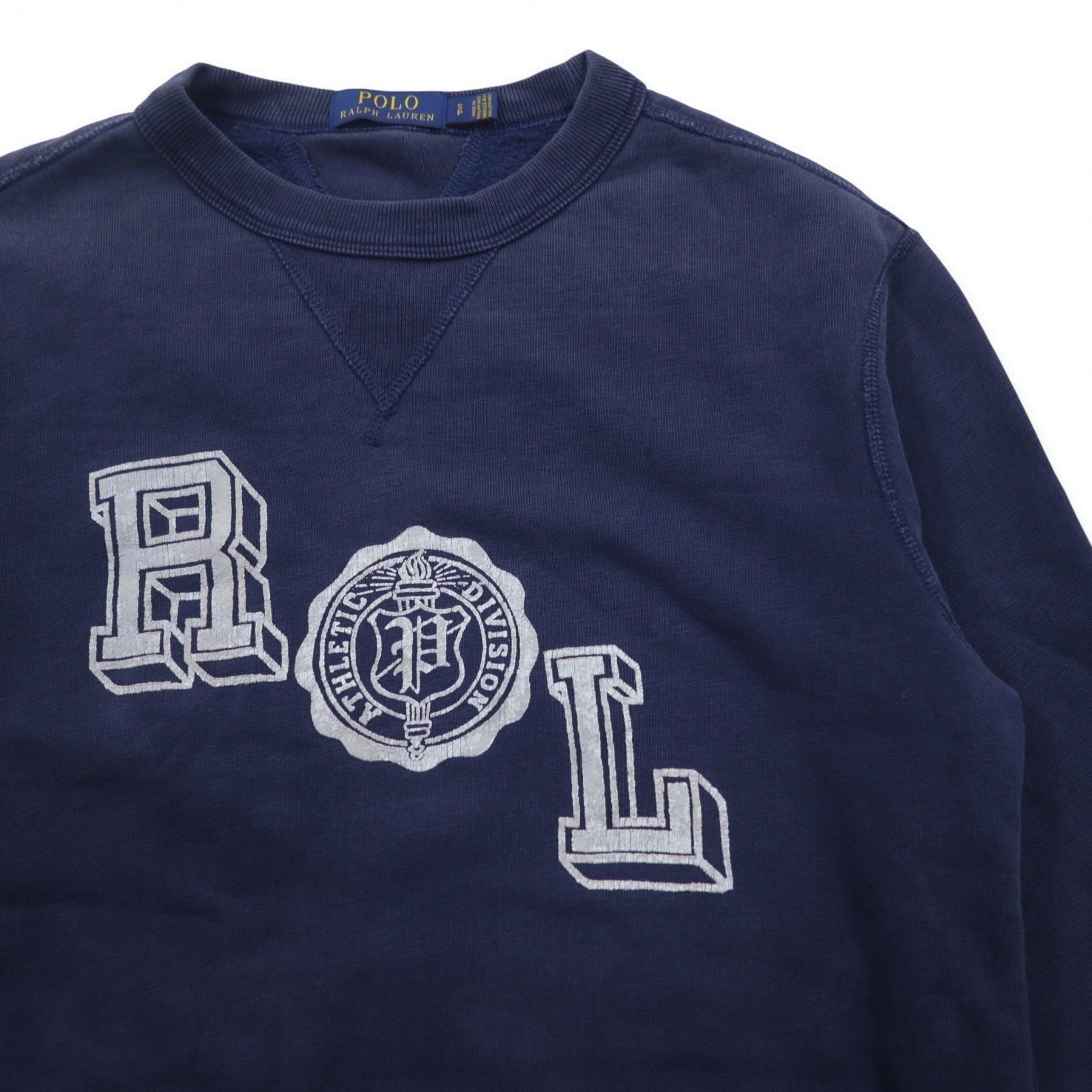 POLO RALPH LAUREN - Felpa girocollo con V anteriore, taglia S, navy, cotone, stampa logo RL