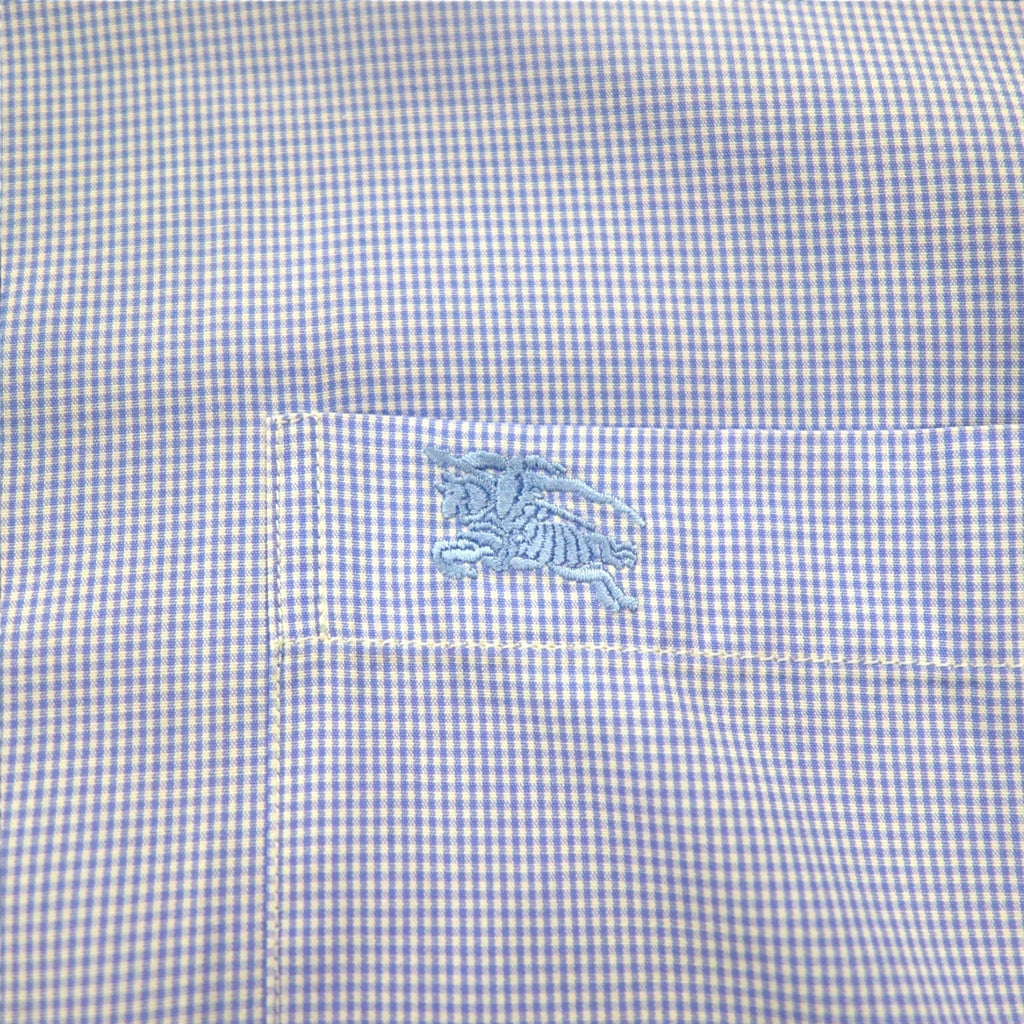 BURBERRY Camicia elegante con inserti Nova Check 2XL blu motivo a quadretti Gingham etichetta attuale taschino sul petto