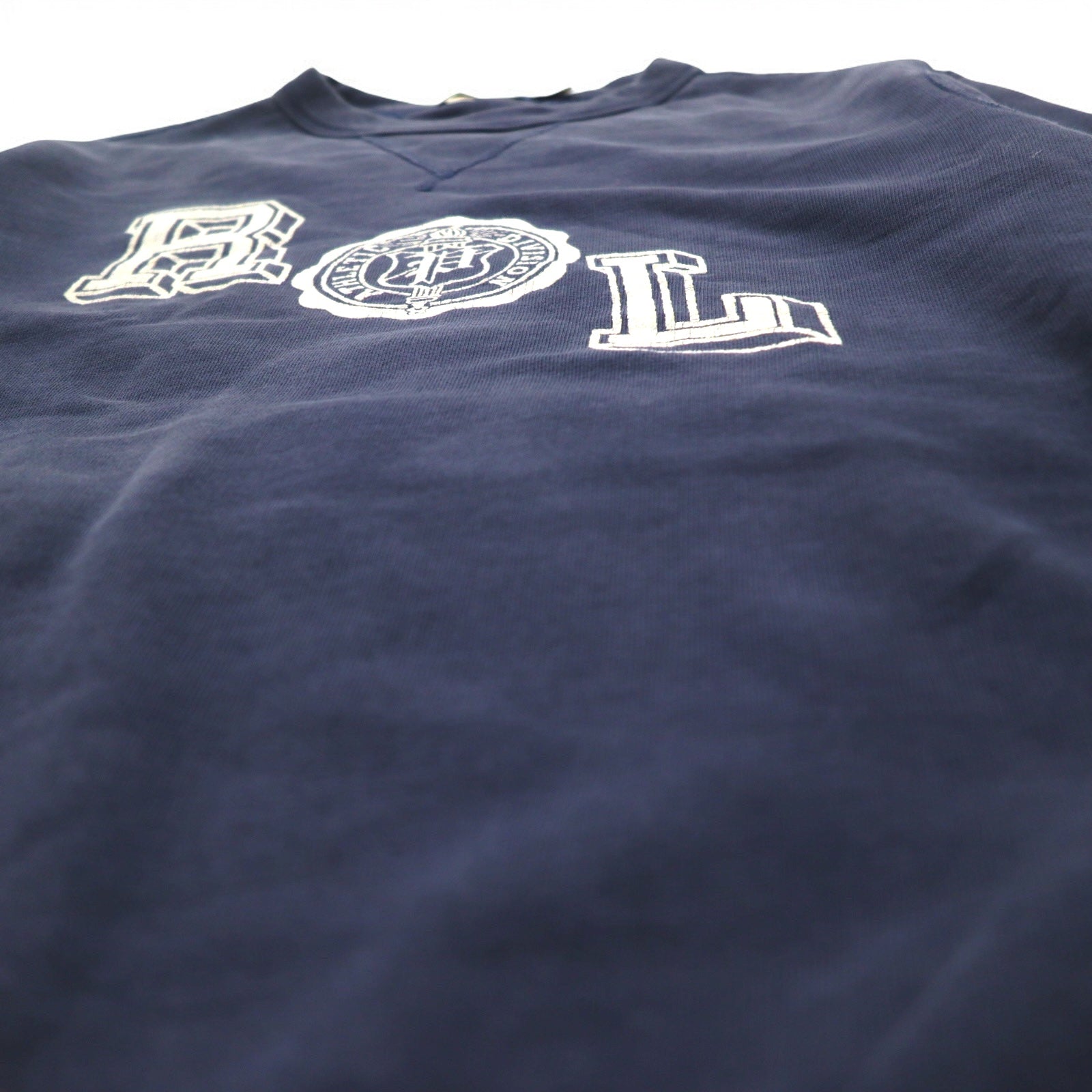 POLO RALPH LAUREN - Felpa girocollo con V anteriore, taglia S, navy, cotone, stampa logo RL
