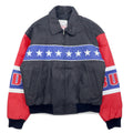 Anni '90 Michael Hoban WHEREMI Giacca in pelle da motociclista singola con bandiera americana, taglia M, colore nero, in pelle BUD