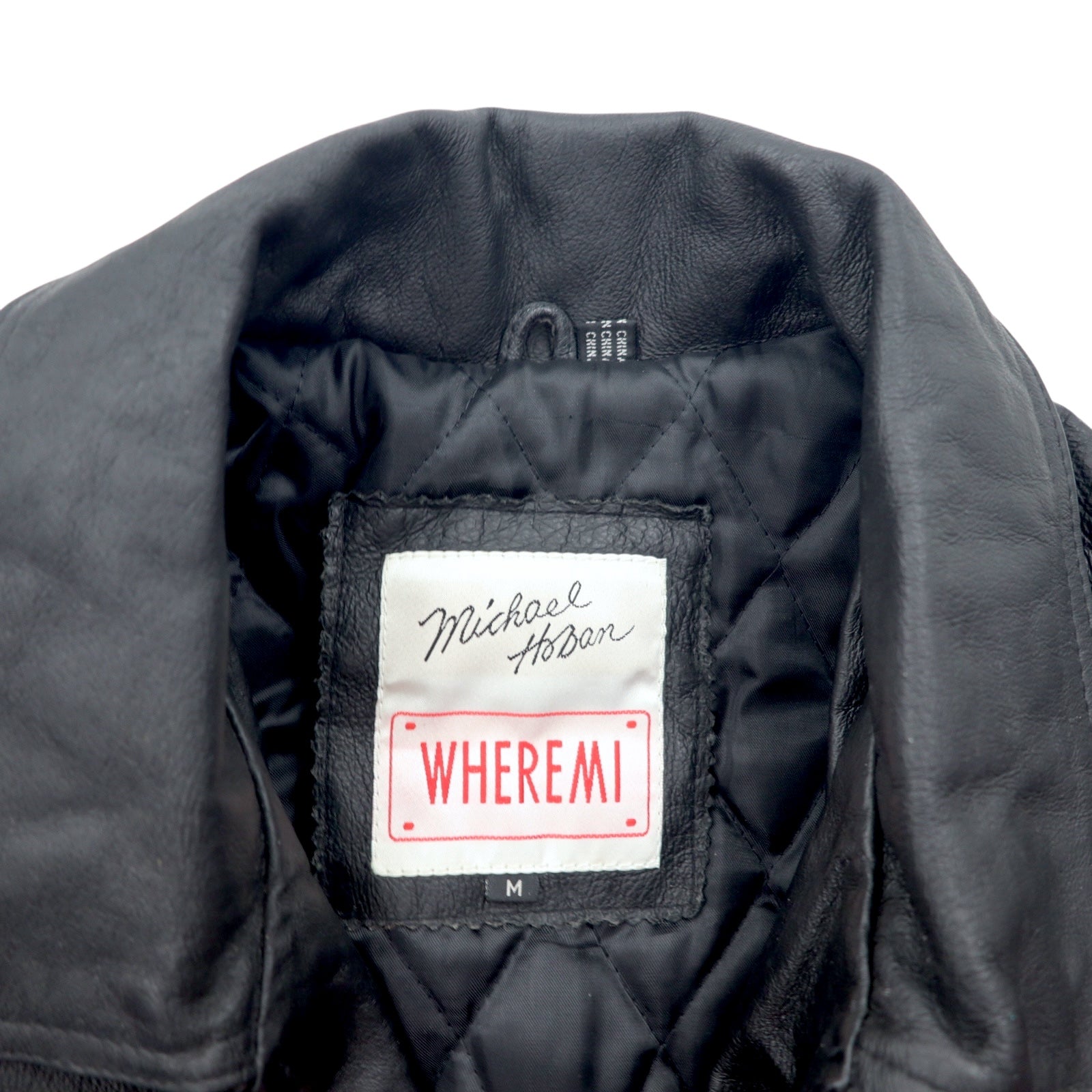Anni '90 Michael Hoban WHEREMI Giacca in pelle da motociclista singola con bandiera americana, taglia M, colore nero, in pelle BUD