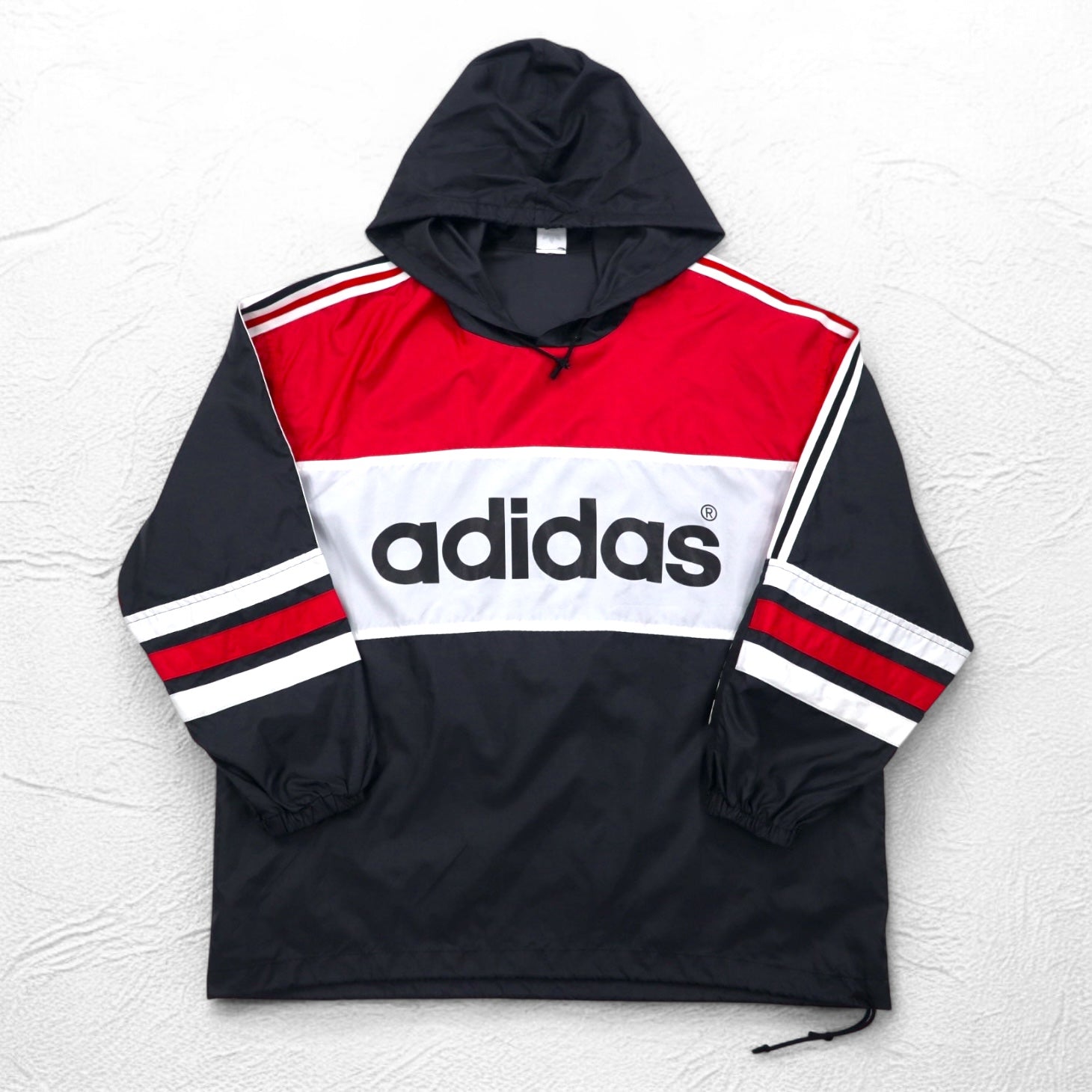 adidas anni '90 Piste pullover nylon hoodie M-L 3 strisce logo stampato su entrambi i lati Made in Japan
