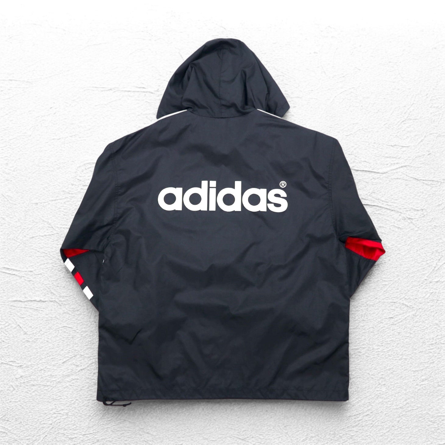 adidas anni '90 Piste pullover nylon hoodie M-L 3 strisce logo stampato su entrambi i lati Made in Japan
