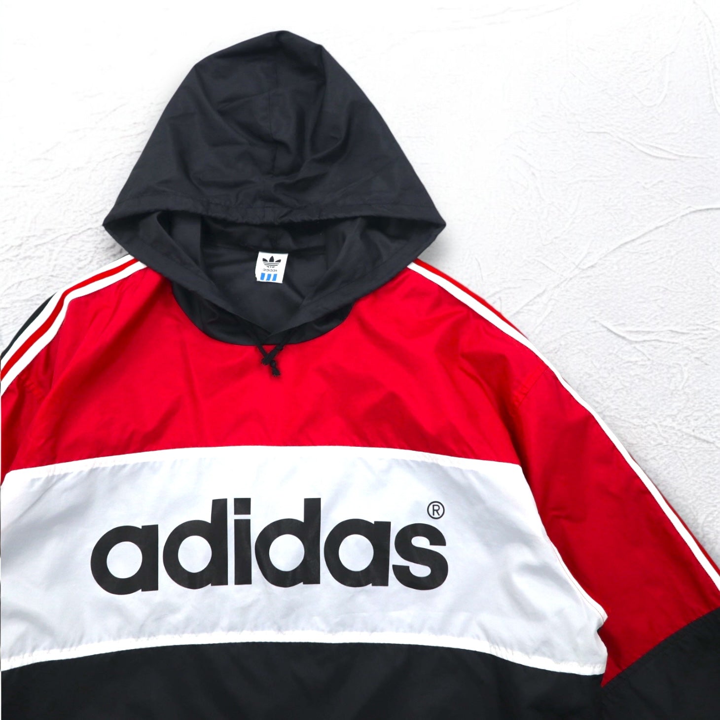 adidas anni '90 Piste pullover nylon hoodie M-L 3 strisce logo stampato su entrambi i lati Made in Japan