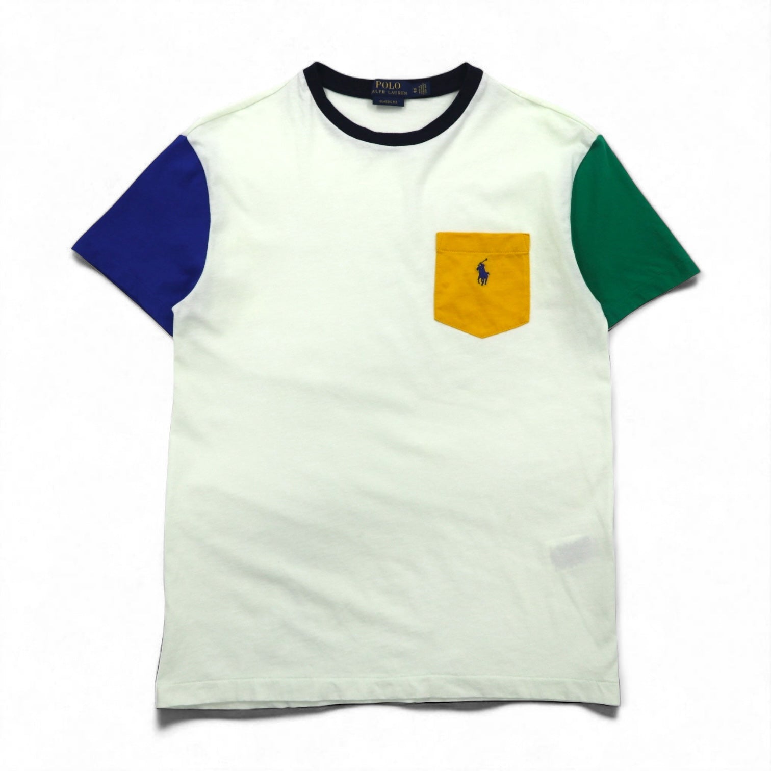 POLO RALPH LAUREN T-shirt con taschino color block, taglia M, bianco, con ricamo piccolo pony