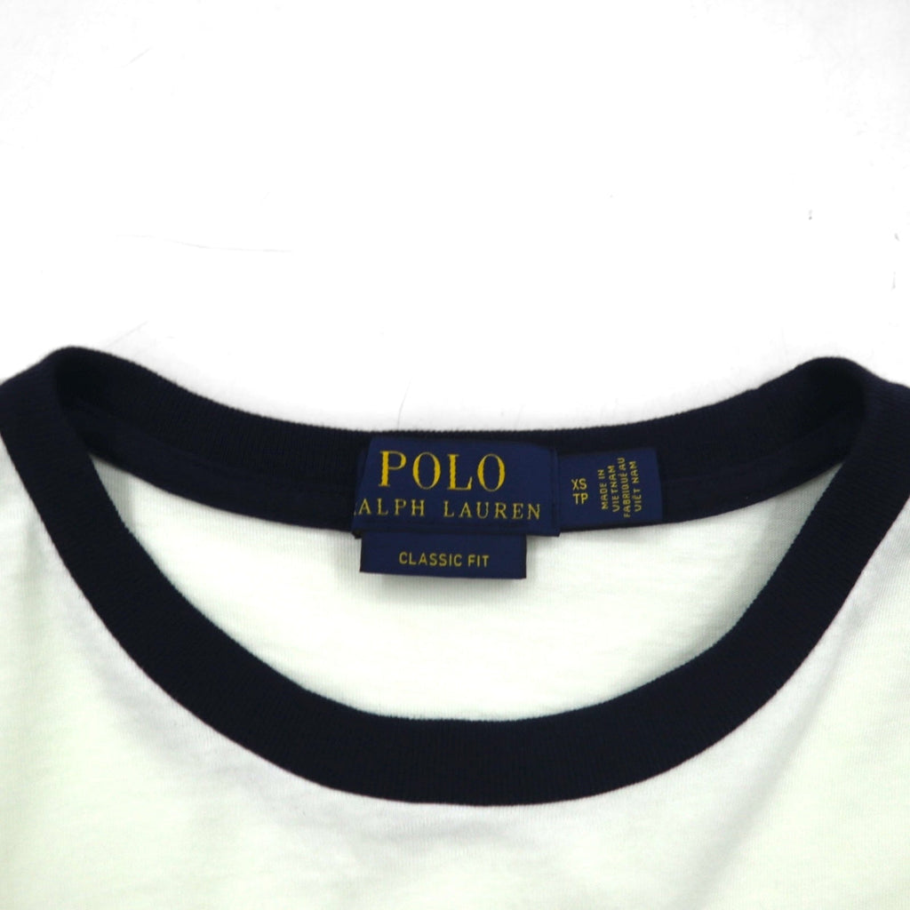 POLO RALPH LAUREN T-shirt con taschino color block, taglia M, bianco, con ricamo piccolo pony