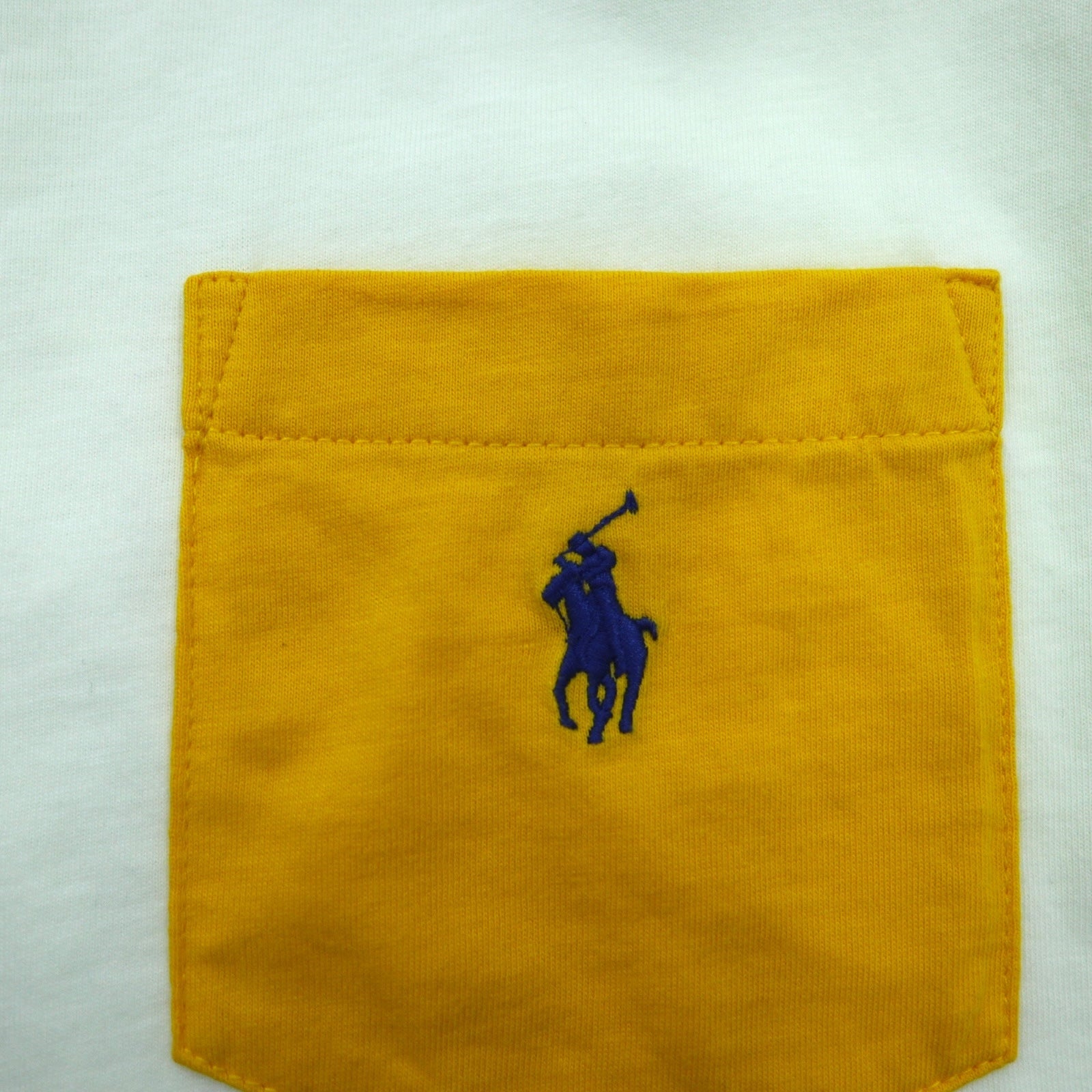 POLO RALPH LAUREN T-shirt con taschino color block, taglia M, bianco, con ricamo piccolo pony