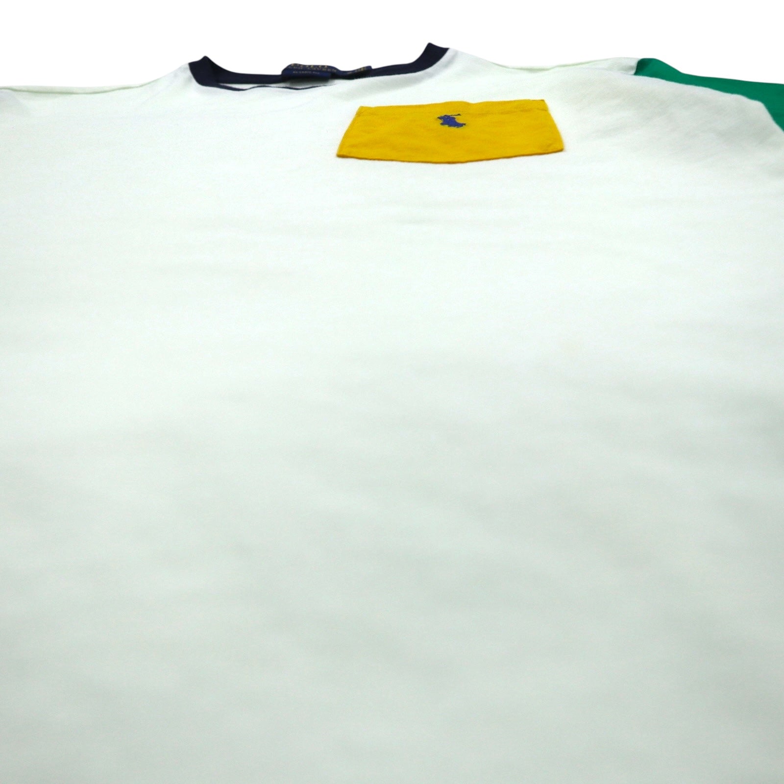 POLO RALPH LAUREN T-shirt con taschino color block, taglia M, bianco, con ricamo piccolo pony