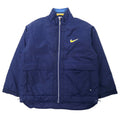 NIKE anni '90 logo Swoosh giacca imbottita in nylon M blu navy, ricamo logo posteriore, fodera trapuntata, etichetta argento