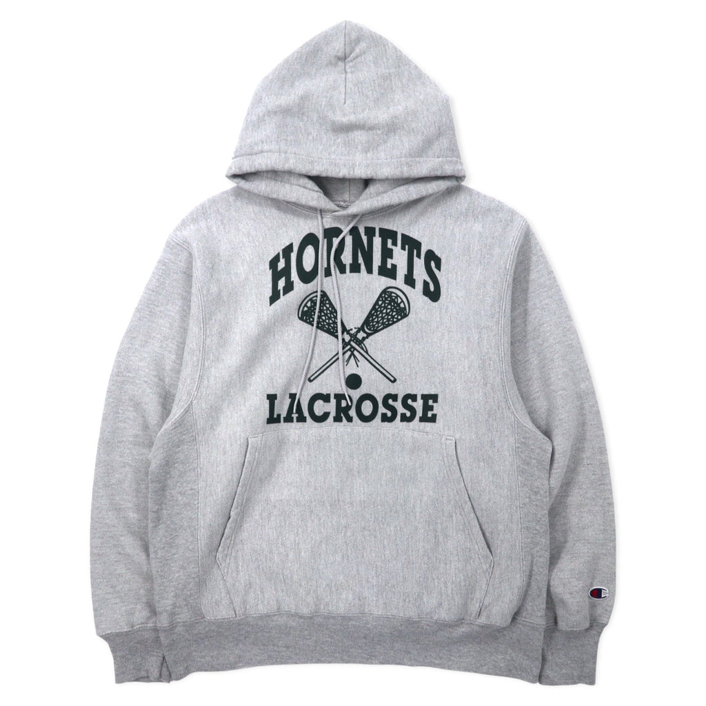Champion anni 2000 felpa con cappuccio Premium Reverse Weave, taglia M, grigio, cotone, interno felpato, HORNETS LACROSSE, stampa a tre livelli con logo ad arco, PREMIUM REVERSE WEAVE